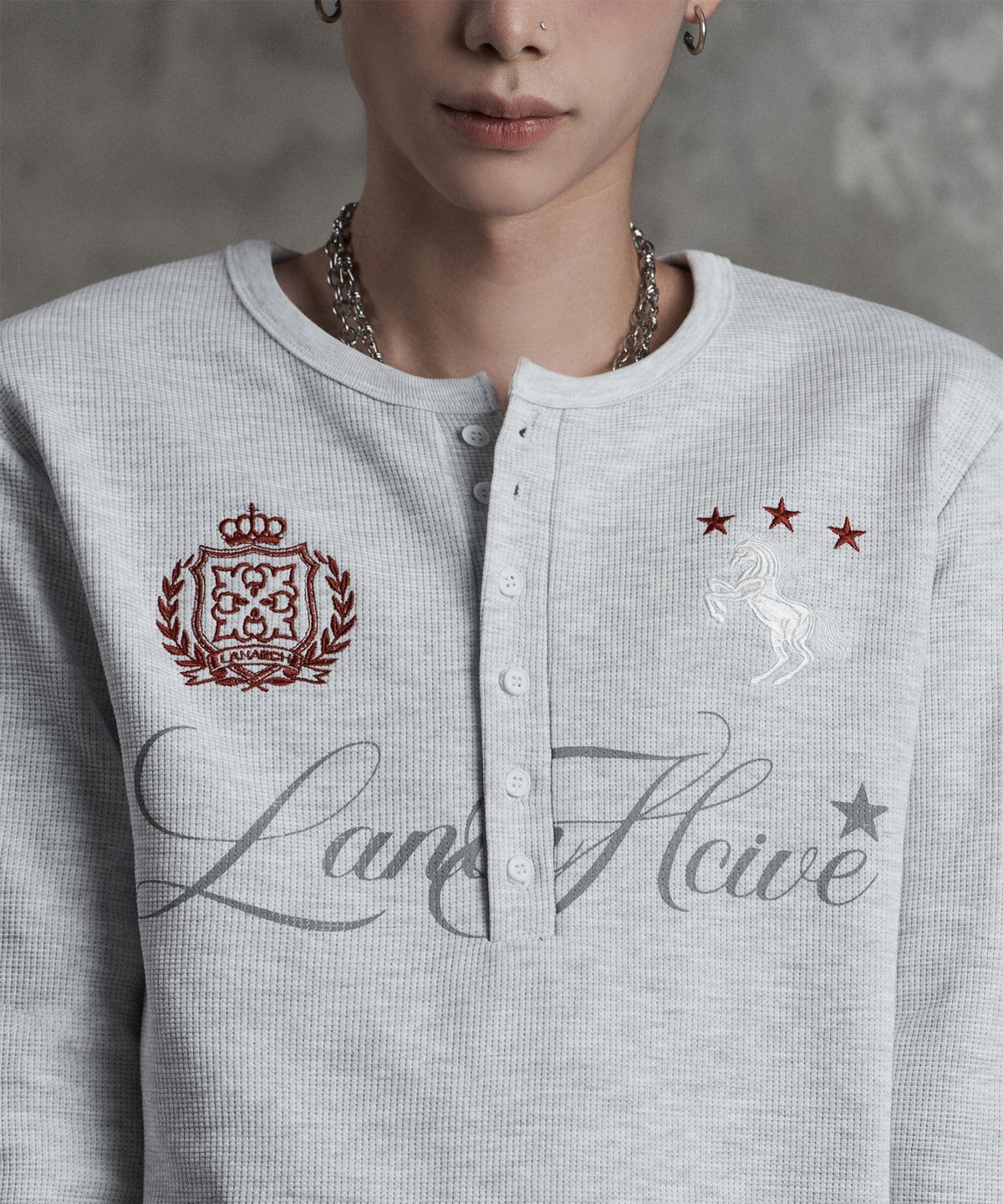 랜 아카이브(LANARCHIVE) [0174] 와플 헨리넥 롱슬리브 - 그레이
