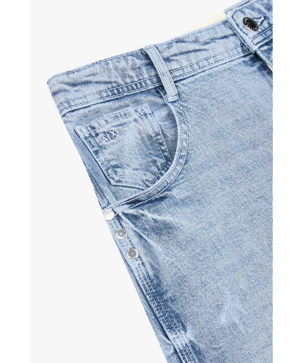 아르마니 익스체인지(ARMANI EXCHANGE) 여성 사이드 슬릿 와이드 레그 진 _라이트 블루_A425140510