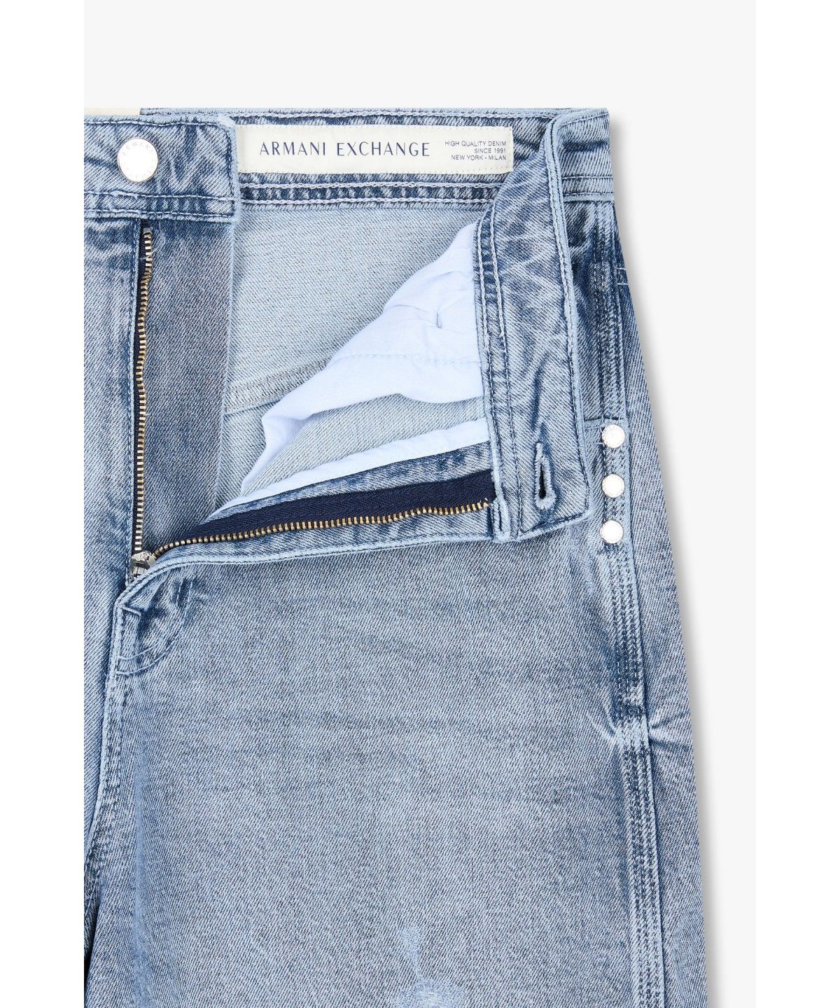 아르마니 익스체인지(ARMANI EXCHANGE) 여성 사이드 슬릿 와이드 레그 진 _라이트 블루_A425140510
