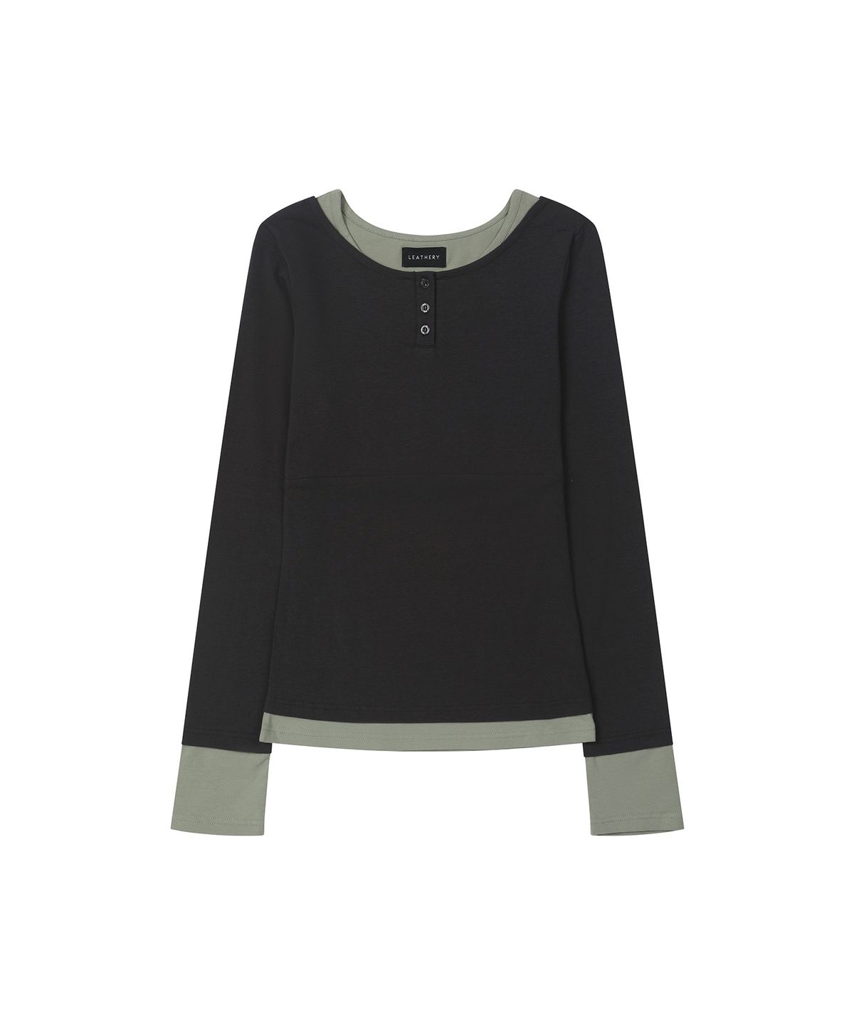 레더리(LEATHERY) 헨리넥 레이어드 롱슬리브 [CHARCOAL]
