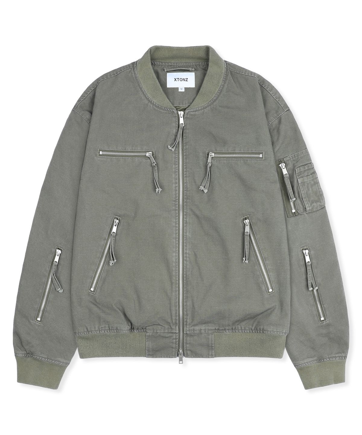 엑스톤즈(XTONZ) XJ141 멀티 지퍼 크롭 MA-1 자켓 (KHAKI)