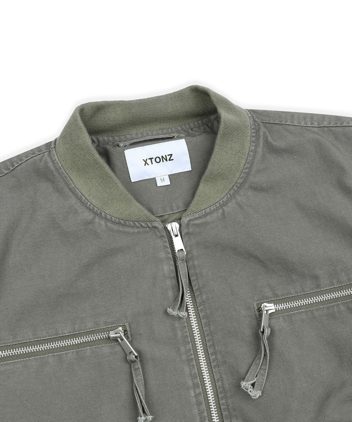 엑스톤즈(XTONZ) XJ141 멀티 지퍼 크롭 MA-1 자켓 (KHAKI)