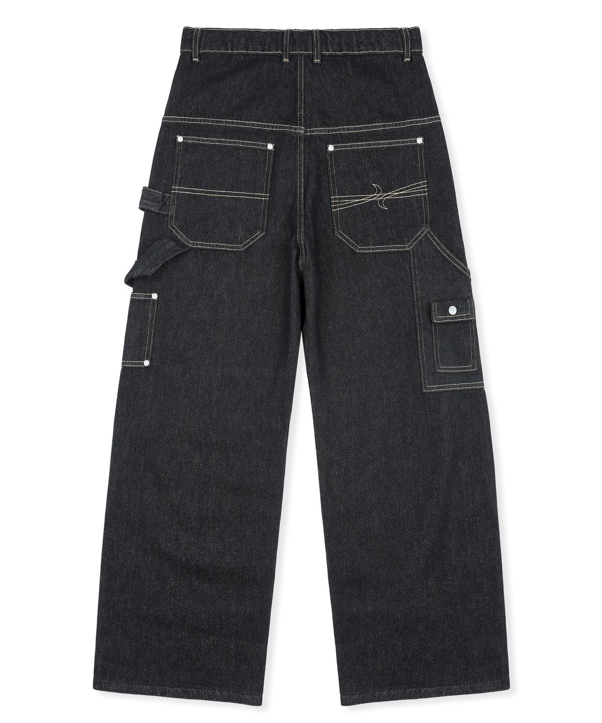 엑스톤즈(XTONZ) XP346 90s 롤업 루즈핏 카펜더 워크 데님 팬츠 (BLACK)
