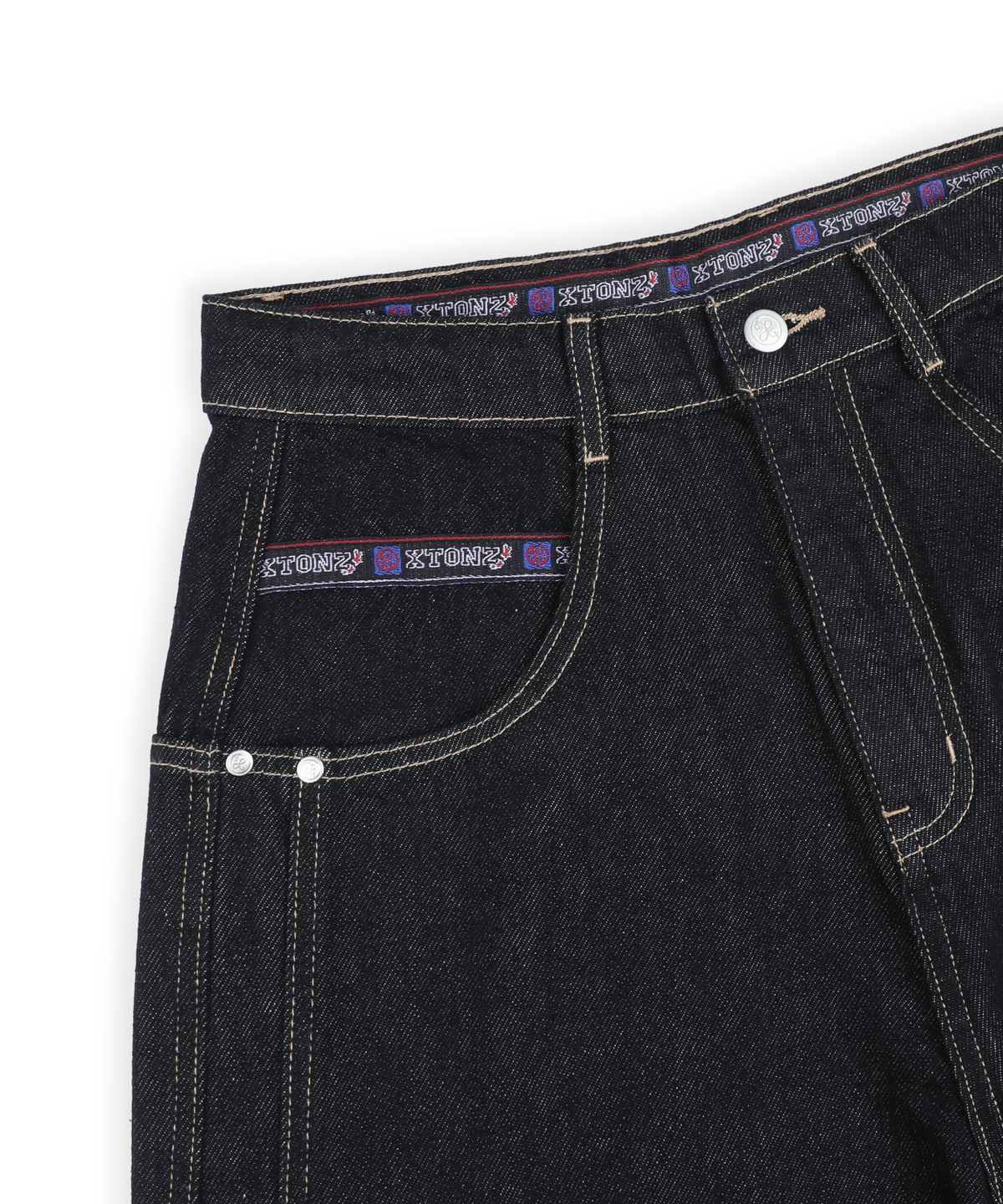 엑스톤즈(XTONZ) XP346 90s 롤업 루즈핏 카펜더 워크 데님 팬츠 (BLACK)