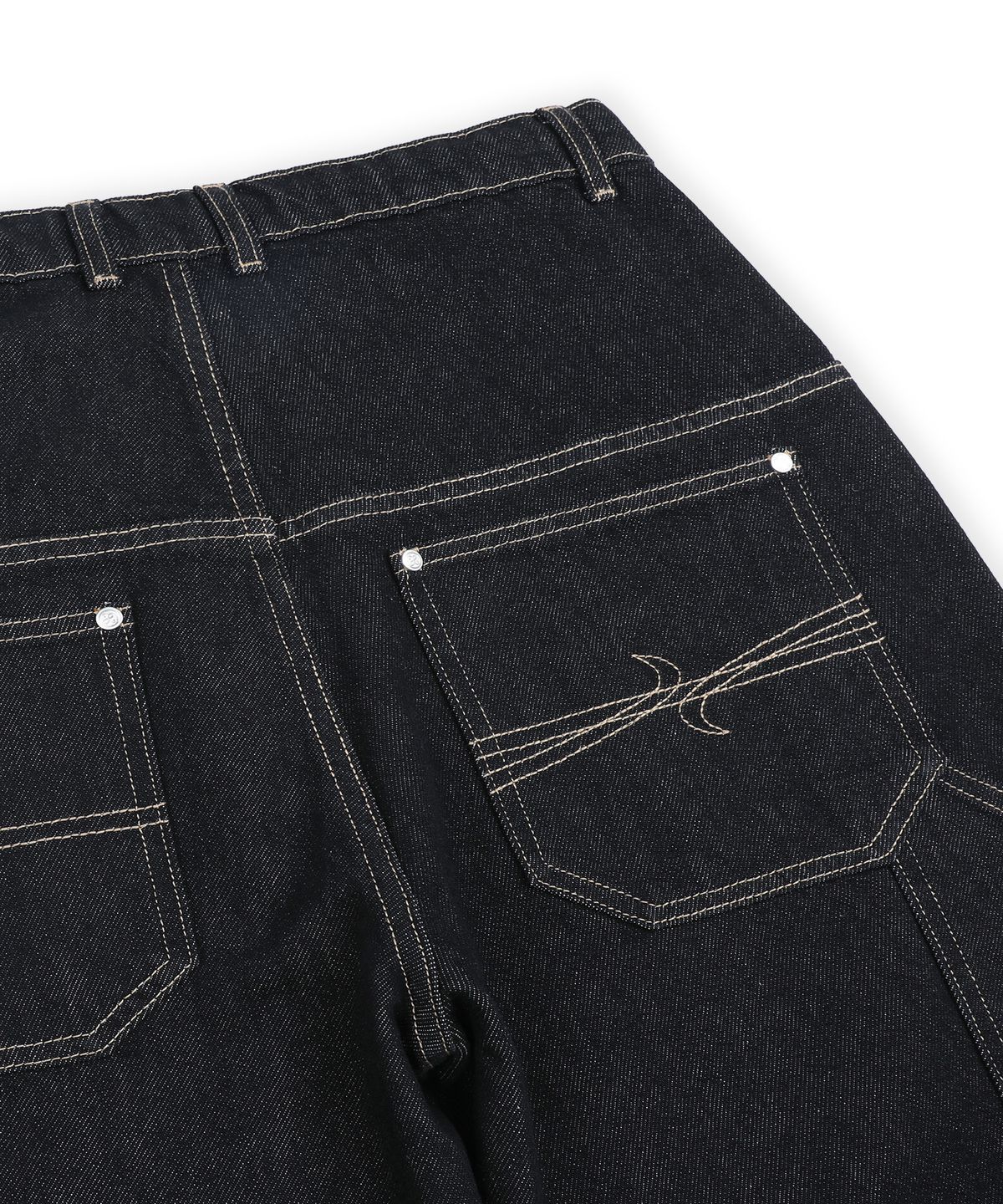 엑스톤즈(XTONZ) XP346 90s 롤업 루즈핏 카펜더 워크 데님 팬츠 (BLACK)