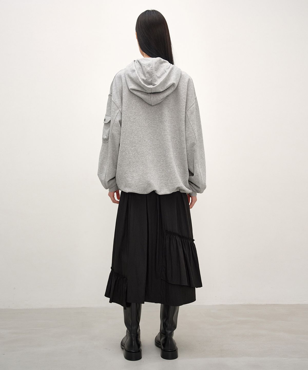 인사일런스 우먼(INSILENCE WOMEN) 스트랩 클로징 후드 집업 MELANGE GREY
