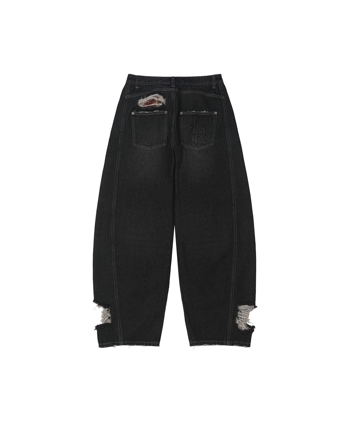 레더리(LEATHERY) 디스트레스드 체크 커브드 데님 팬츠 [BLACK]