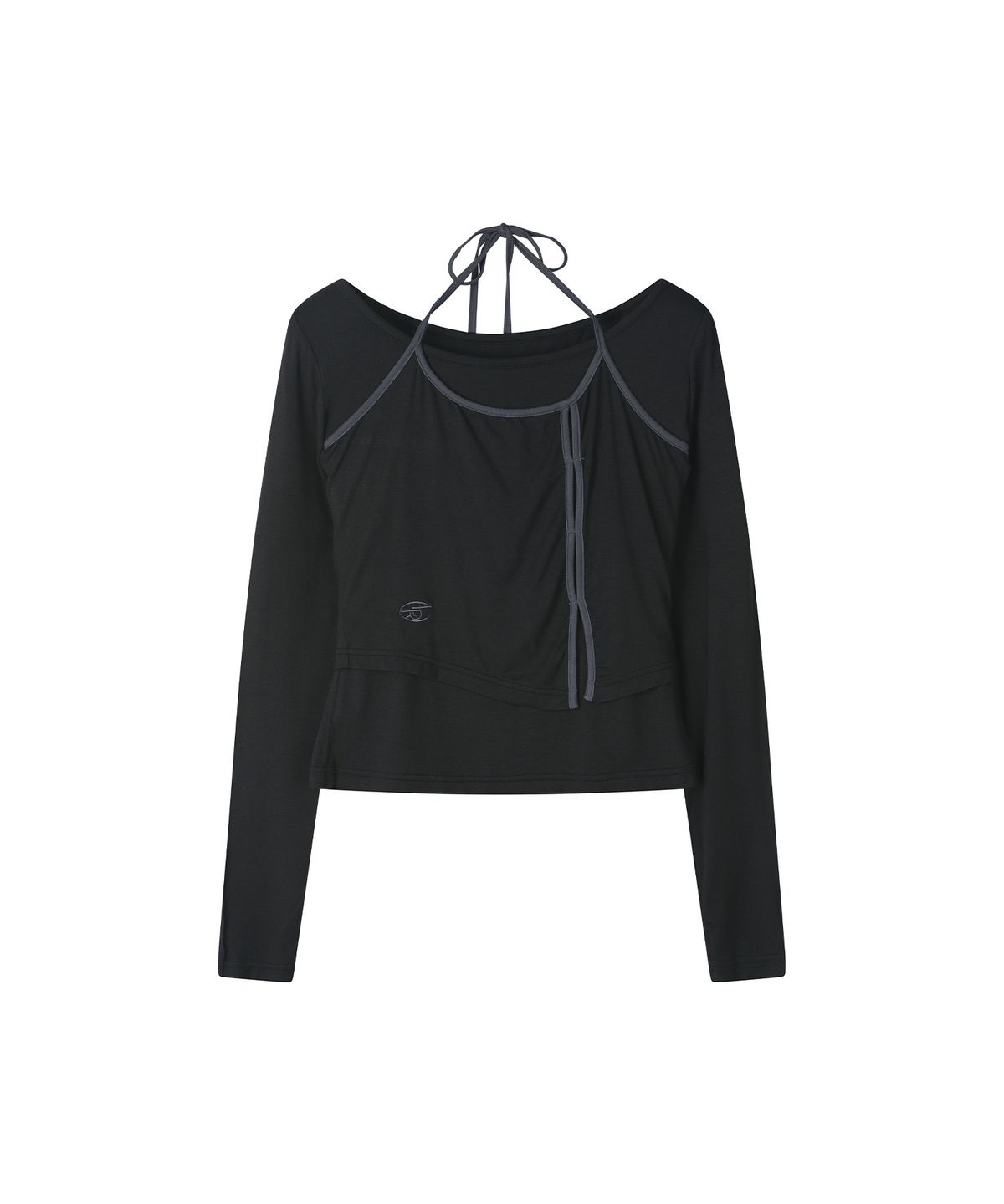 레더리(LEATHERY) 홀터 레이어드 탑 세트 [BLACK]