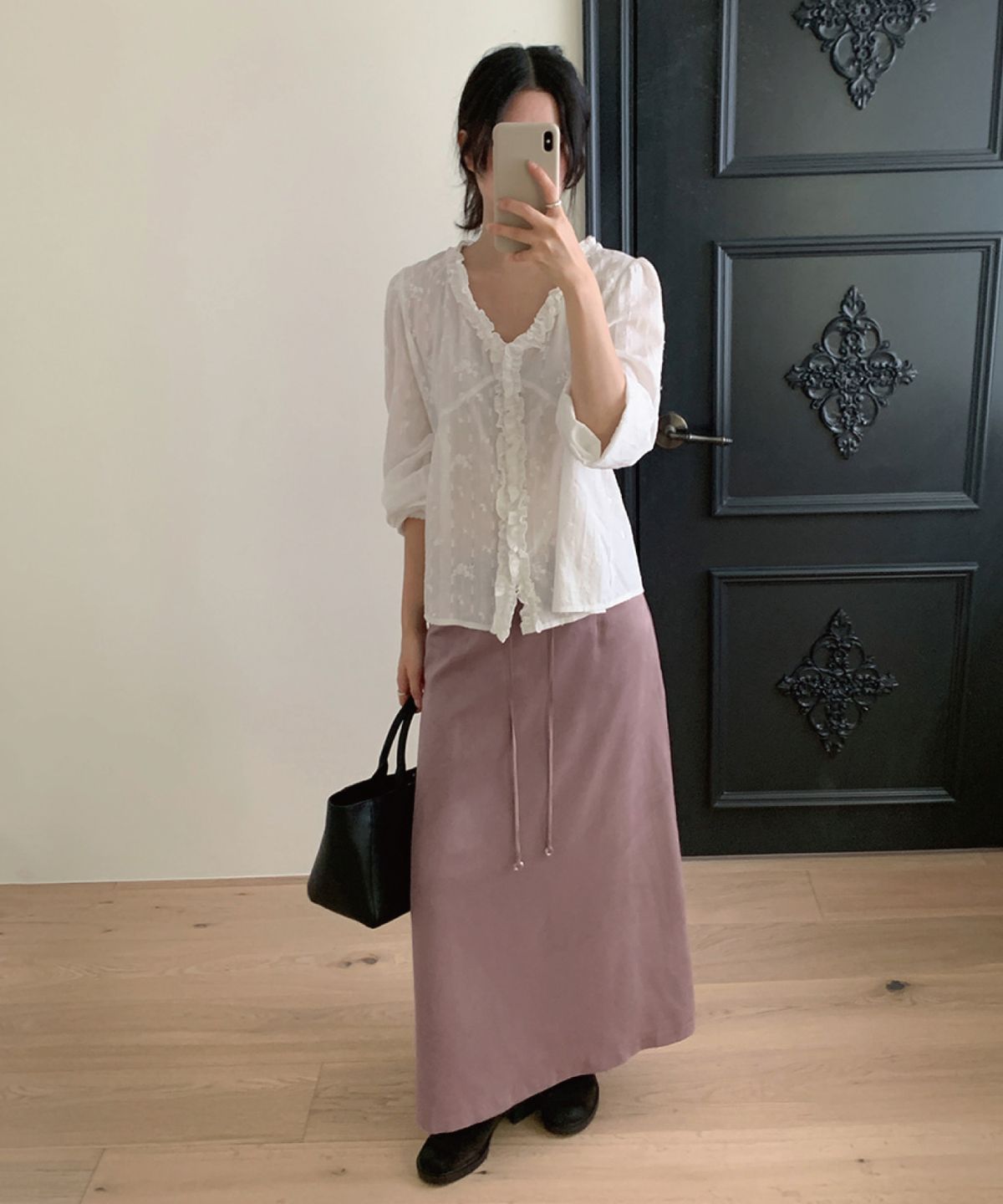 토아베(TOAVE) Linz Satin Long Skirt (Dusty pink)