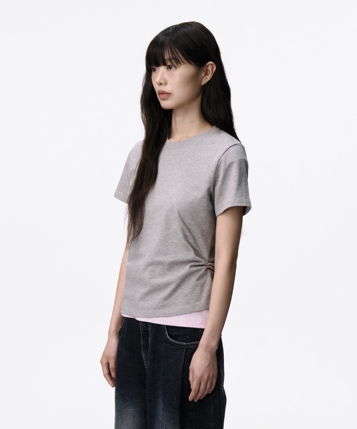 루 서울(RUU SEOUL) 404 버튼 레이어드 티셔츠 그레이