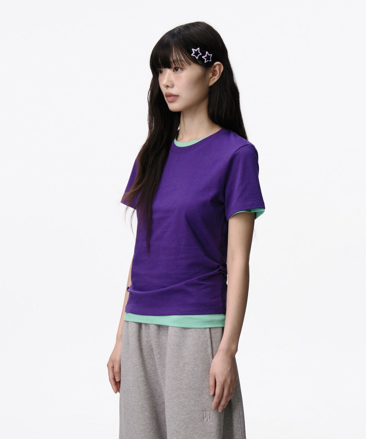 루 서울(RUU SEOUL) 404 버튼 레이어드 티셔츠 퍼플