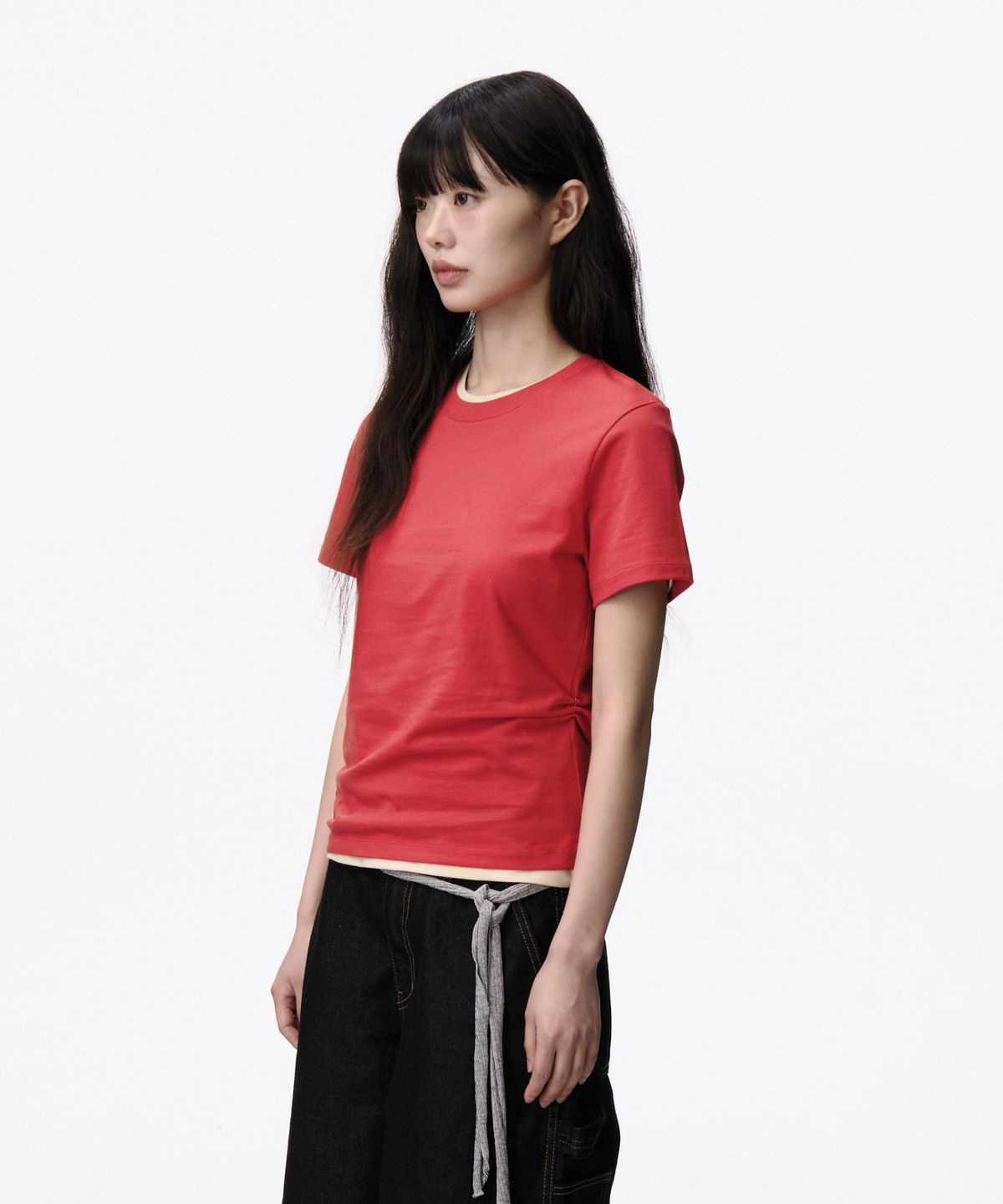 루 서울(RUU SEOUL) 404 버튼 레이어드 티셔츠 레드