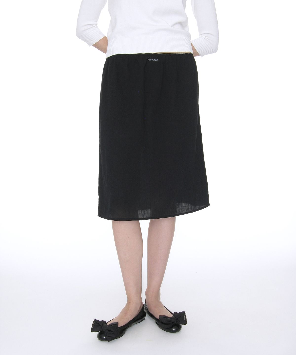 파르티멘토 우먼(PARTIMENTO WOMEN) PWC 레이스 트림 쉬어 미디 스커트_6컬러