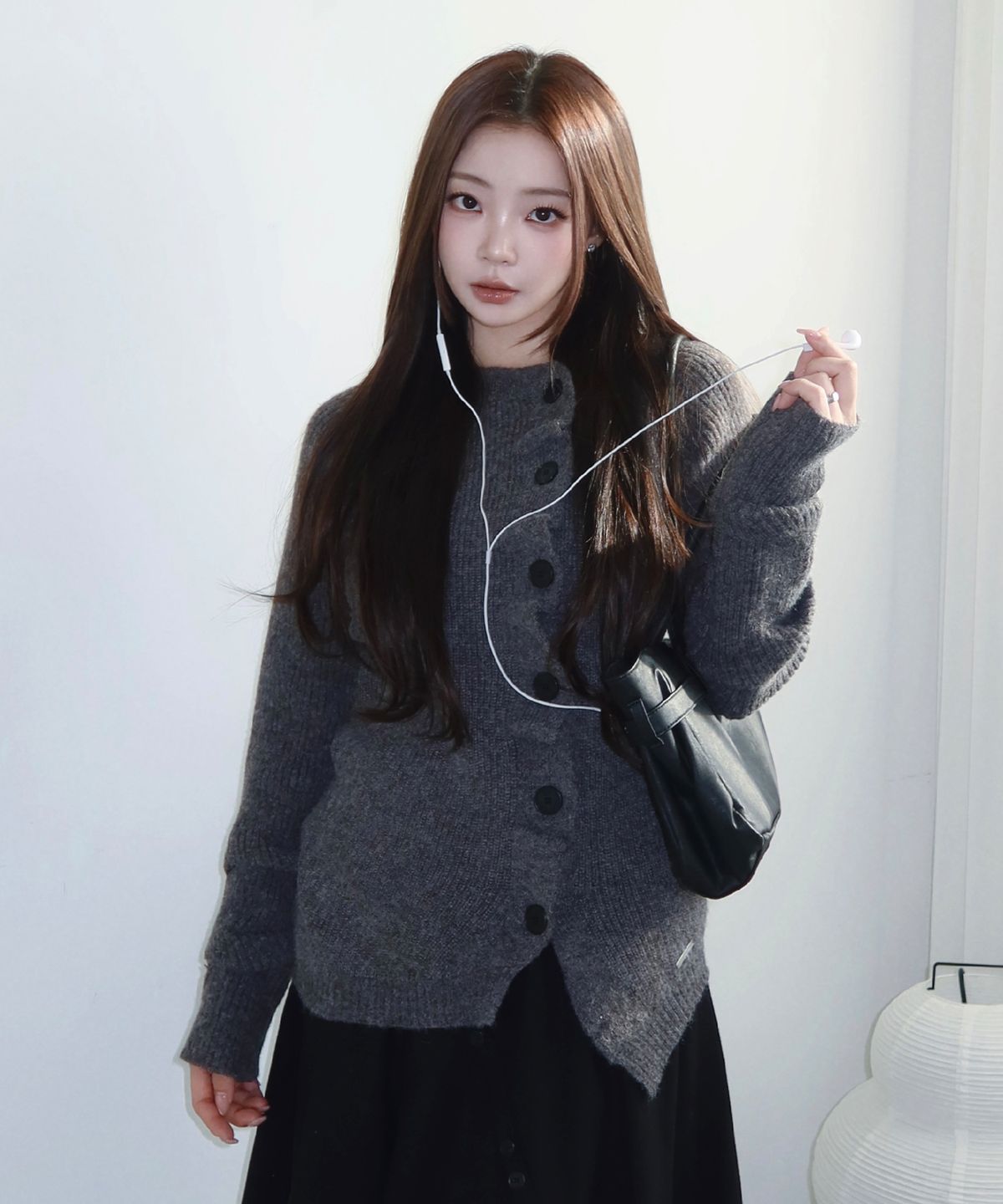 미세키서울(MISEKI SEOUL) Unbalanced cowl button knit CHARCOAL