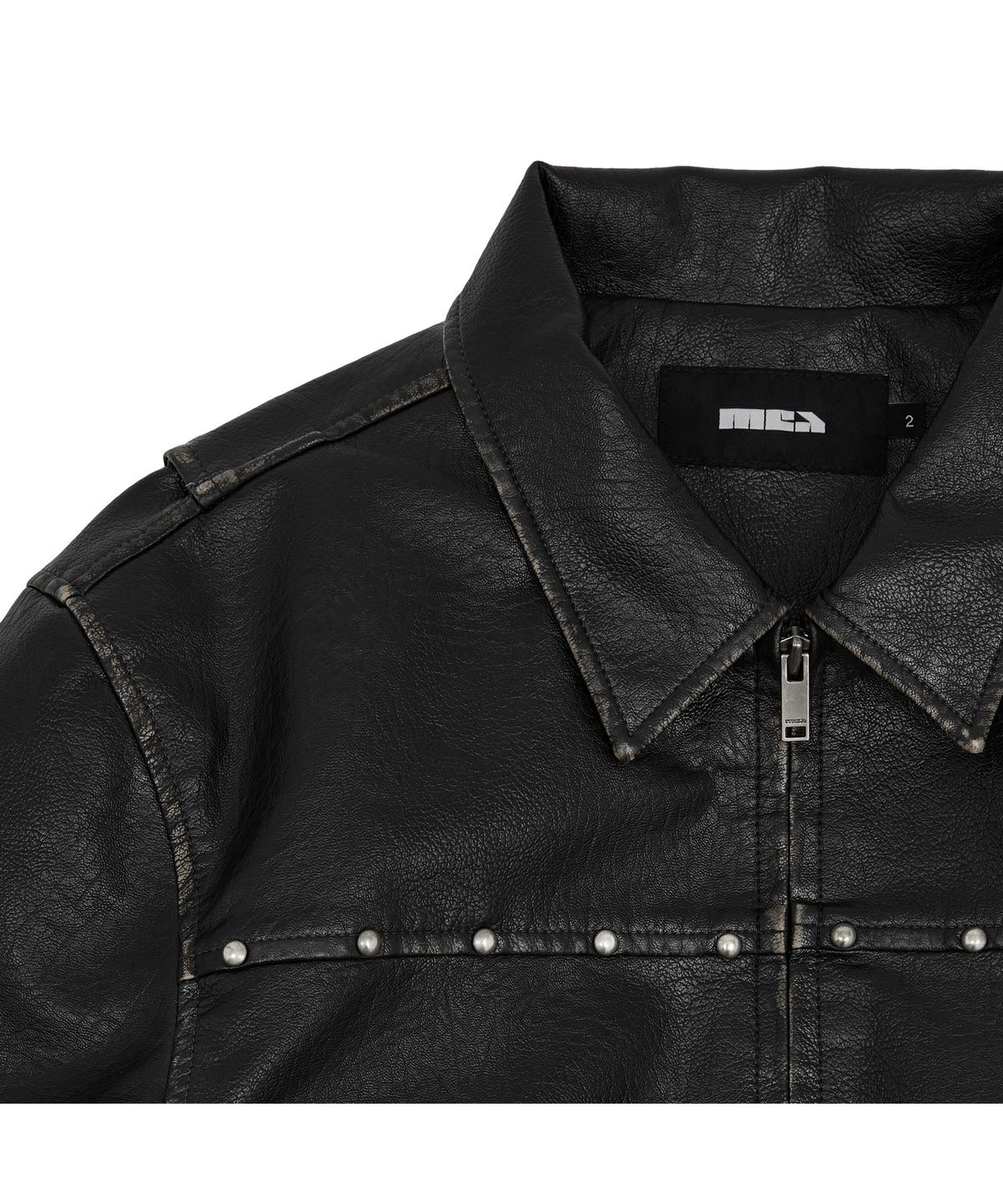메아(MEA) STUD VINTAGE LEATHER JACKET [BLACK]