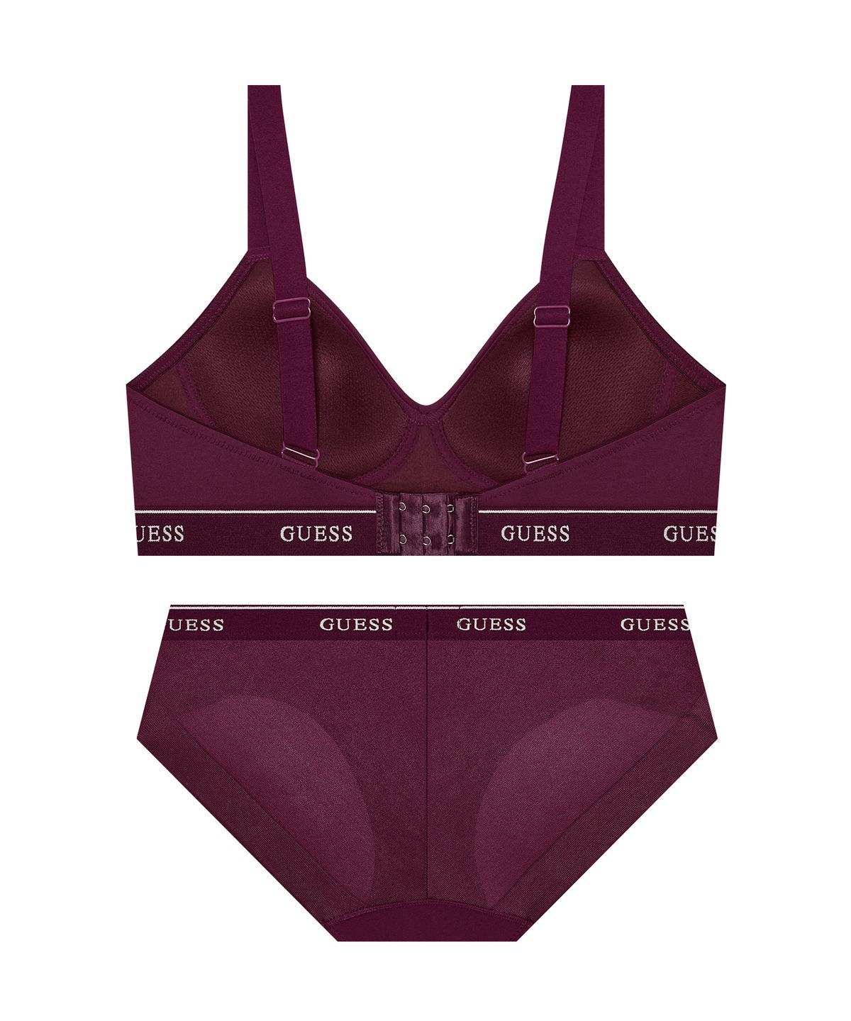 게스언더웨어(GUESS UNDERWEAR) 에어로쿨 이지푸시 노와이어 브라 팬티 세트  - 버건디
