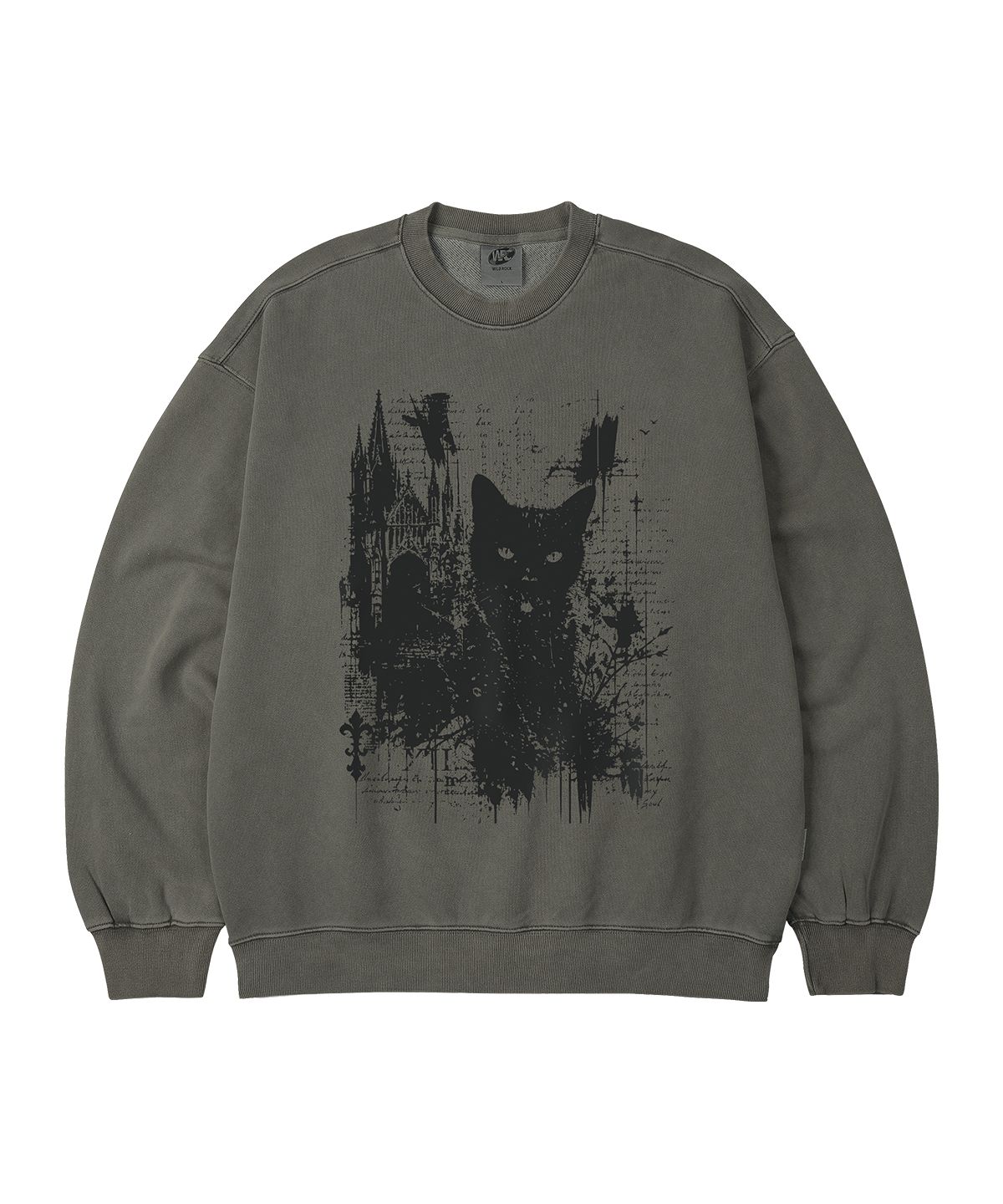 와일드락(WILDROCK) Gothic Castle Cat 피그먼트 오버핏 맨투맨_5 COL