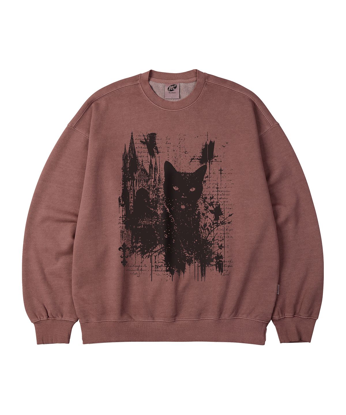 와일드락(WILDROCK) Gothic Castle Cat 피그먼트 오버핏 맨투맨_5 COL