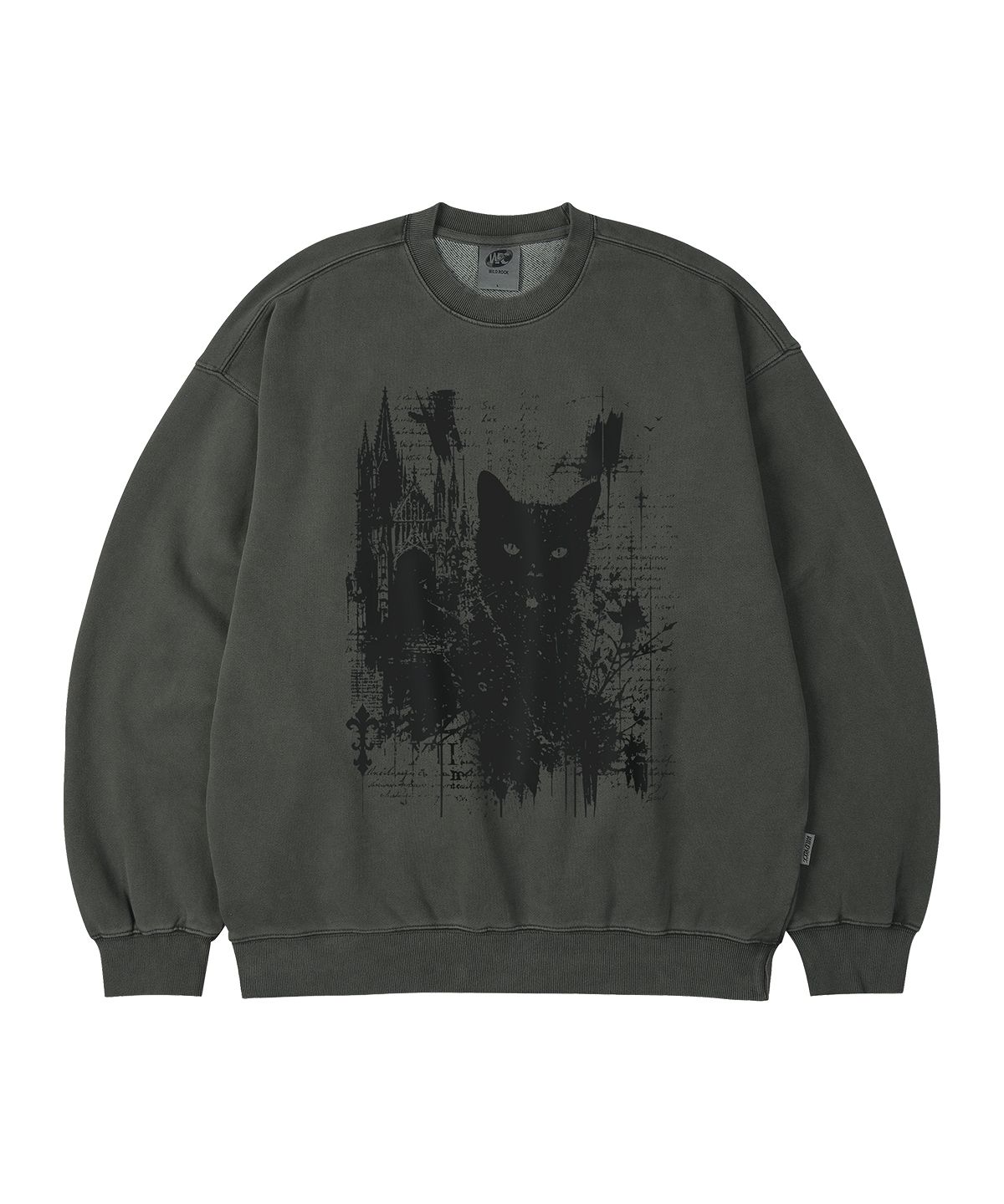 와일드락(WILDROCK) Gothic Castle Cat 피그먼트 오버핏 맨투맨_5 COL