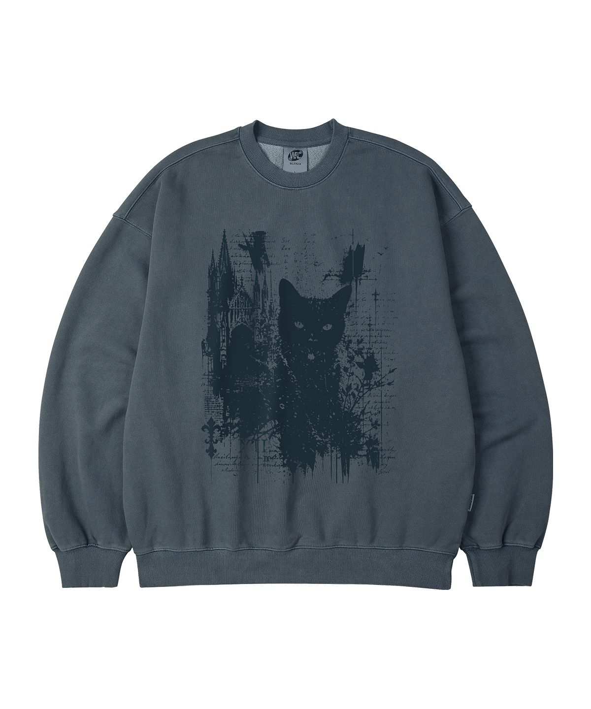 와일드락(WILDROCK) Gothic Castle Cat 피그먼트 오버핏 맨투맨_5 COL