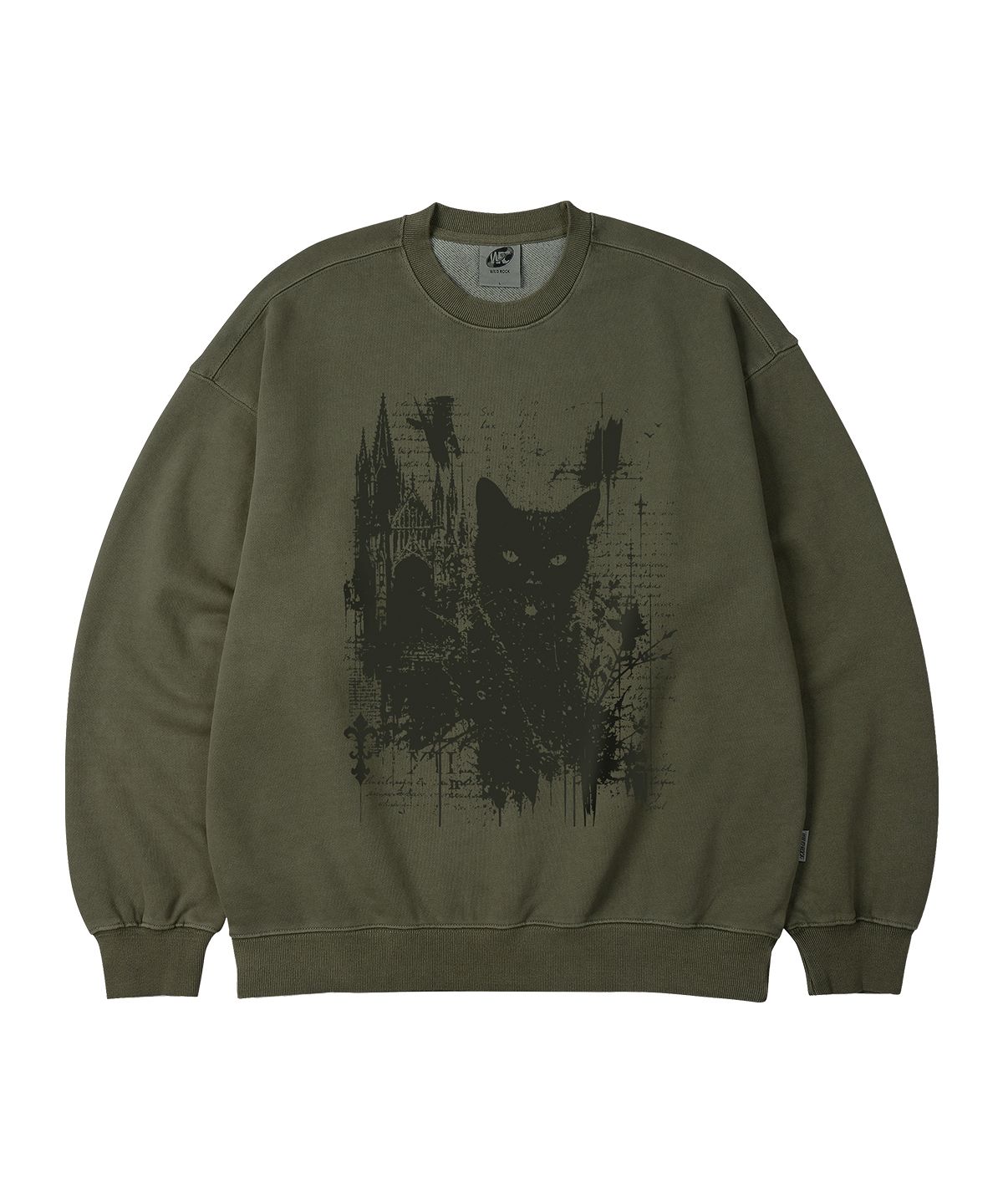 와일드락(WILDROCK) Gothic Castle Cat 피그먼트 오버핏 맨투맨_5 COL