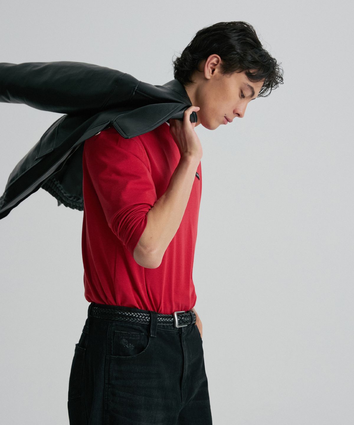 리이 맨(RERHEE MEN) LOGO LONG-SLEEVE T-SHIRT CRIMSON