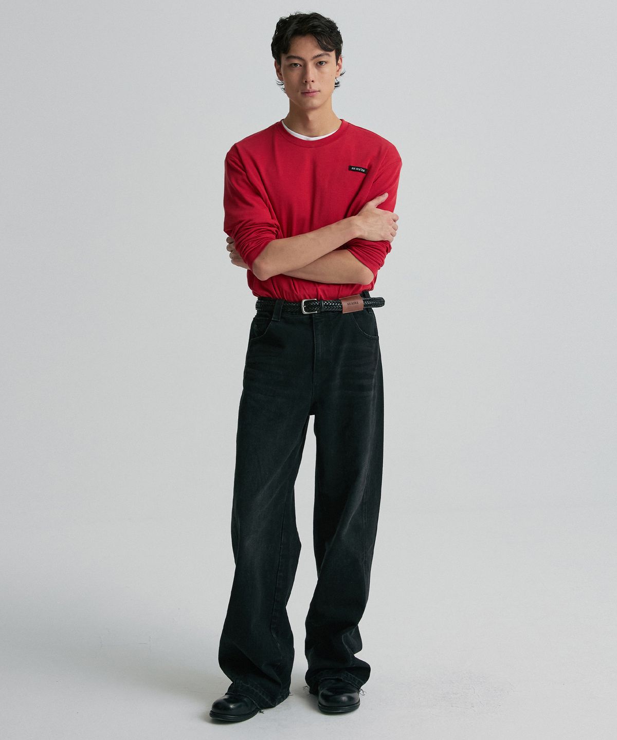 리이 맨(RERHEE MEN) LOGO LONG-SLEEVE T-SHIRT CRIMSON