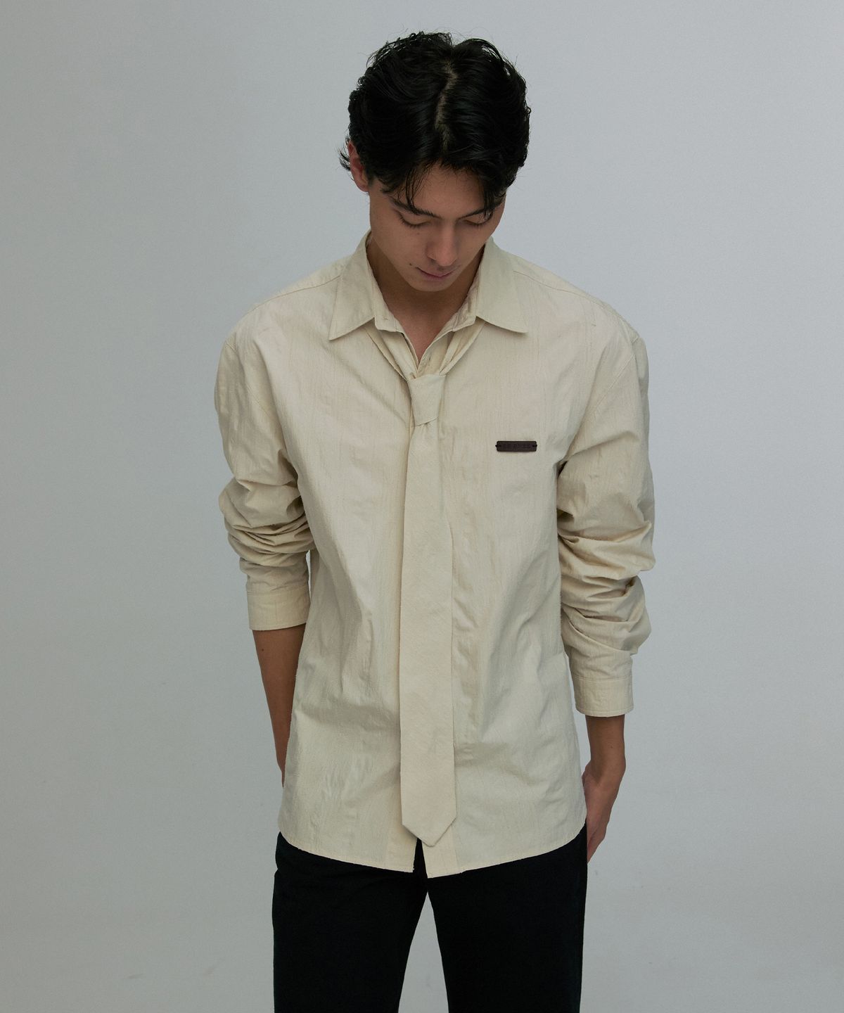 리이 맨(RERHEE MEN) CRINKLE TIE SHIRT CREAM