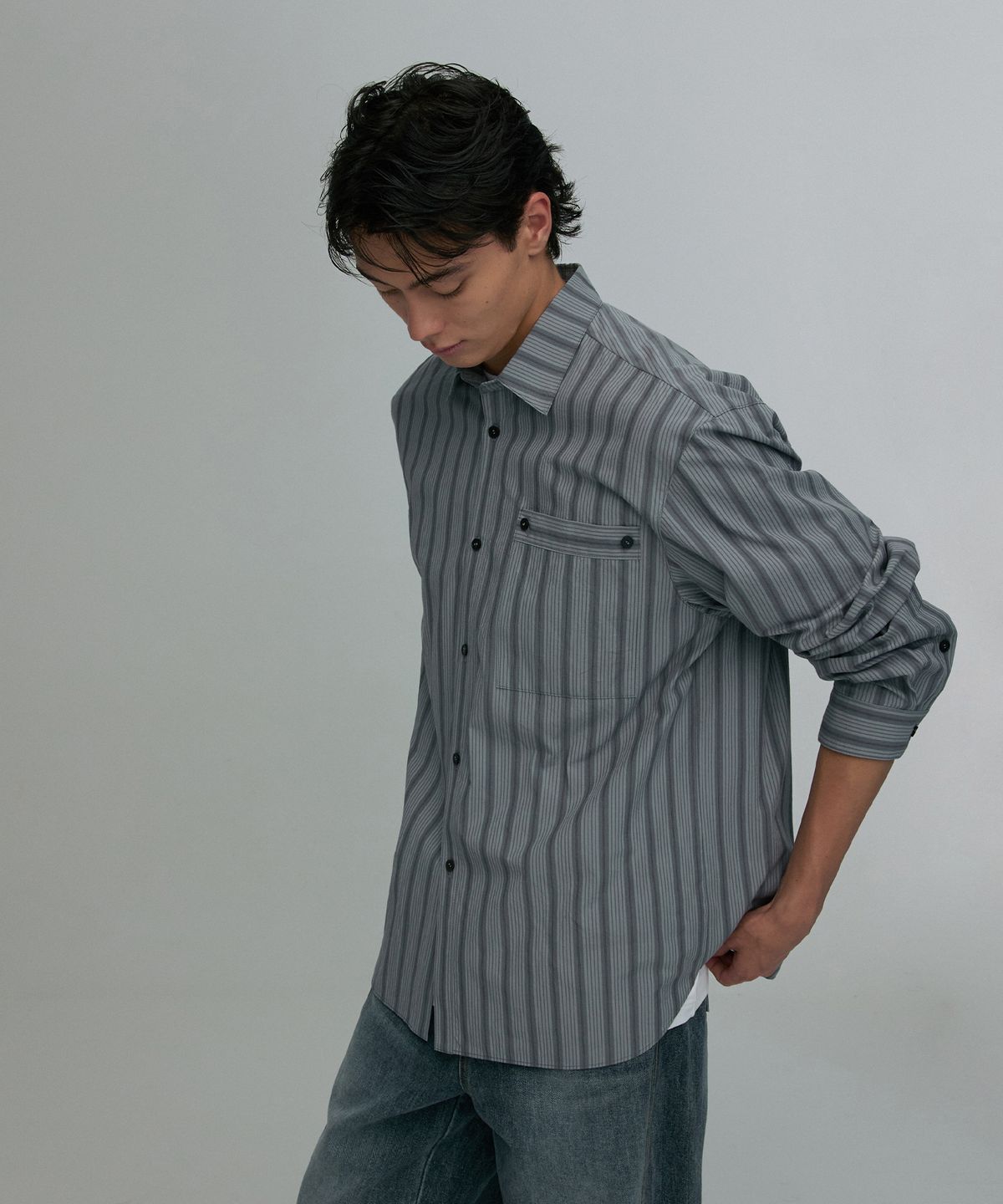 리이 맨(RERHEE MEN) STRIPED POCKET SHIRT BLUE STRIPE