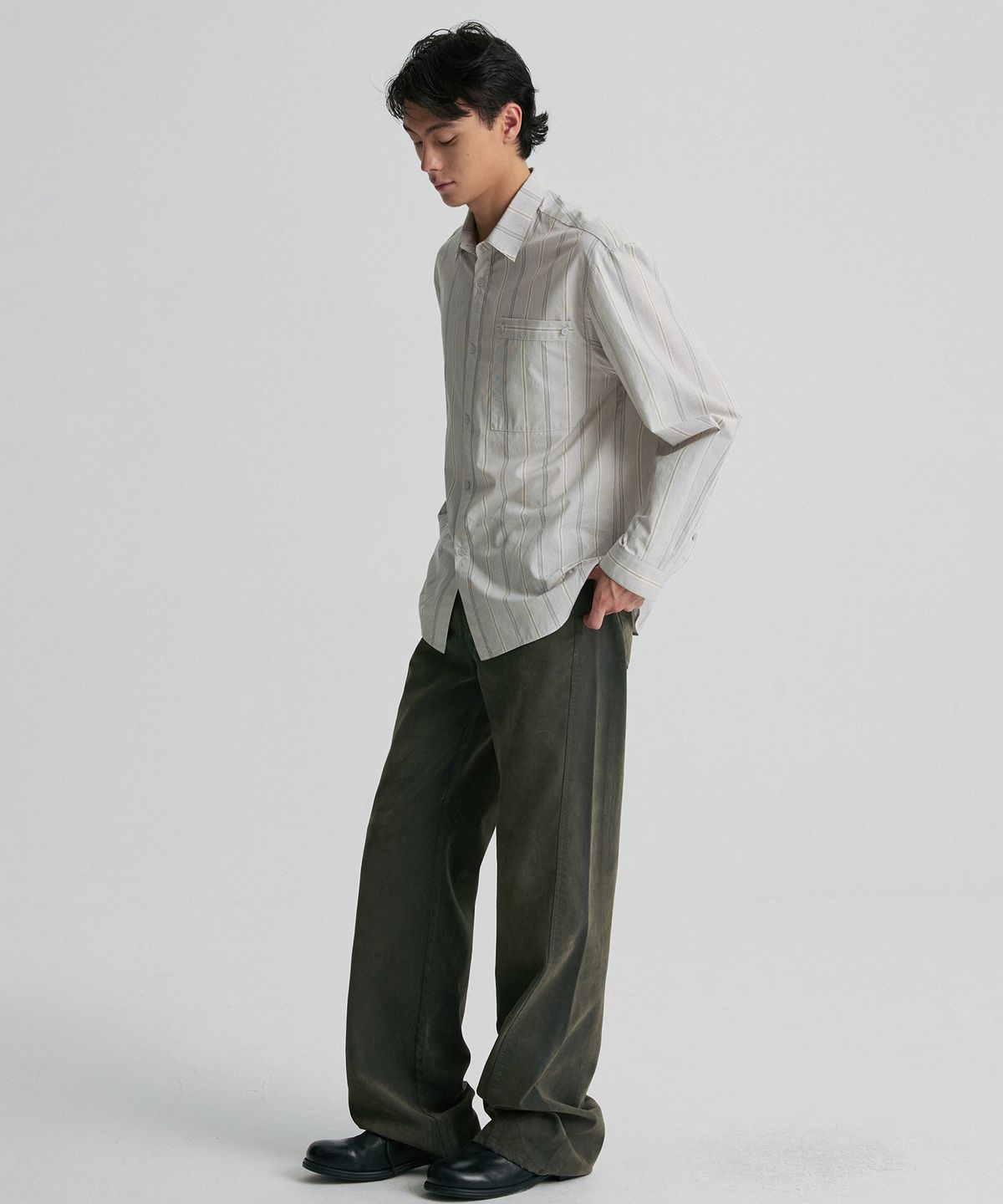 리이 맨(RERHEE MEN) STRIPED POCKET SHIRT BEIGE STRIPE