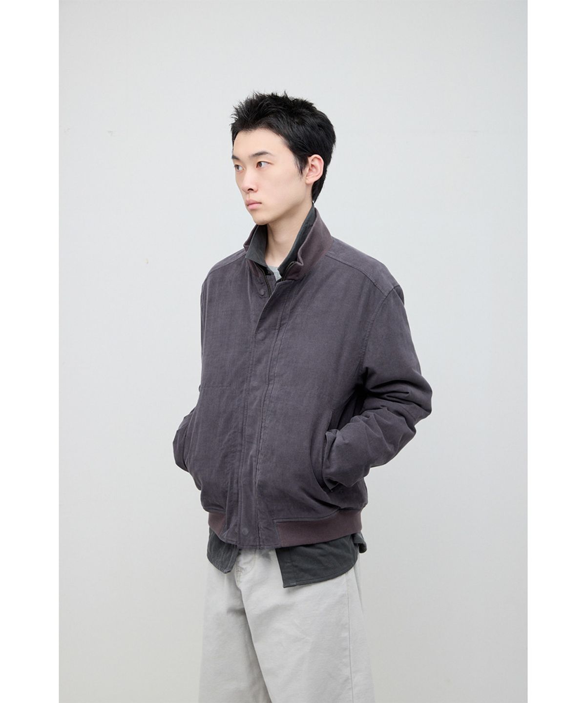 해칭룸(HATCHINGROOM) Tanker Jacket Corduroy Purple Grey