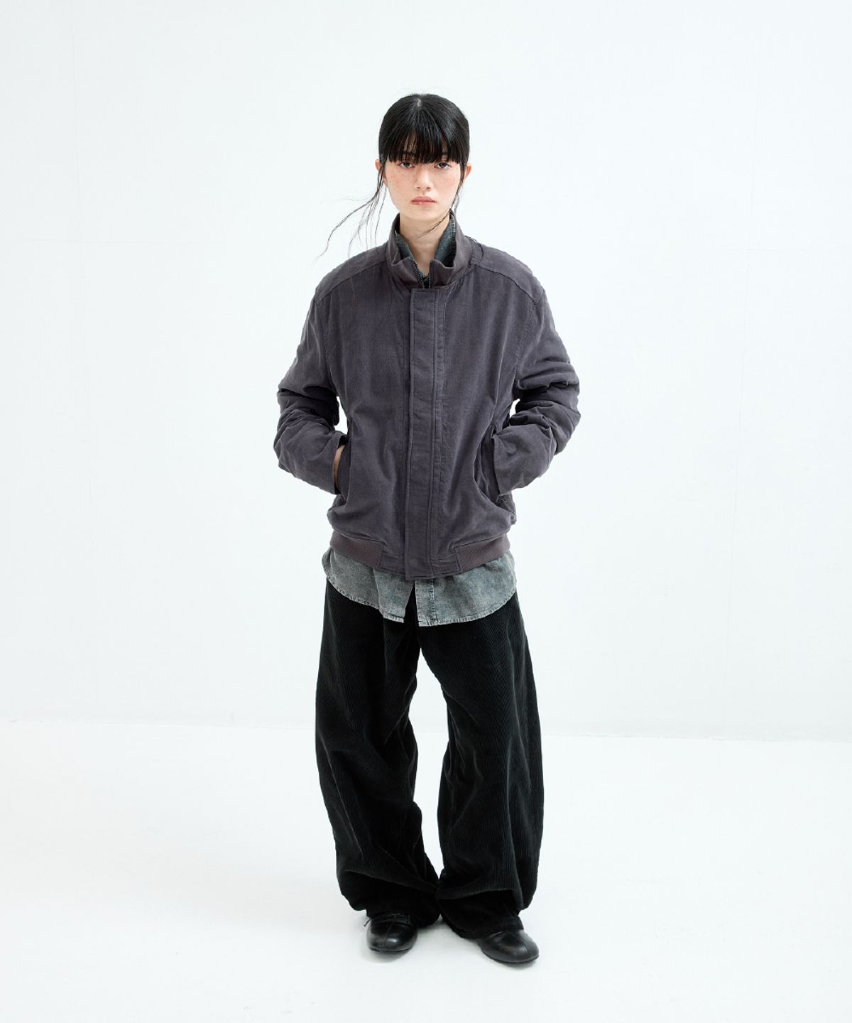 해칭룸(HATCHINGROOM) Tanker Jacket Corduroy Purple Grey