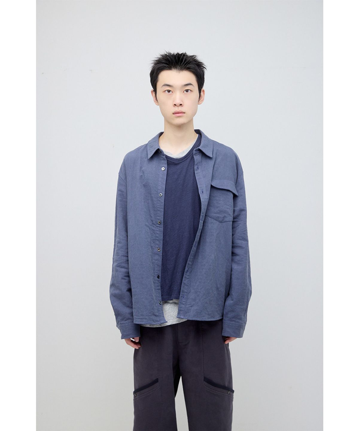 해칭룸(HATCHINGROOM) Curved Shirt Dyed Blue
