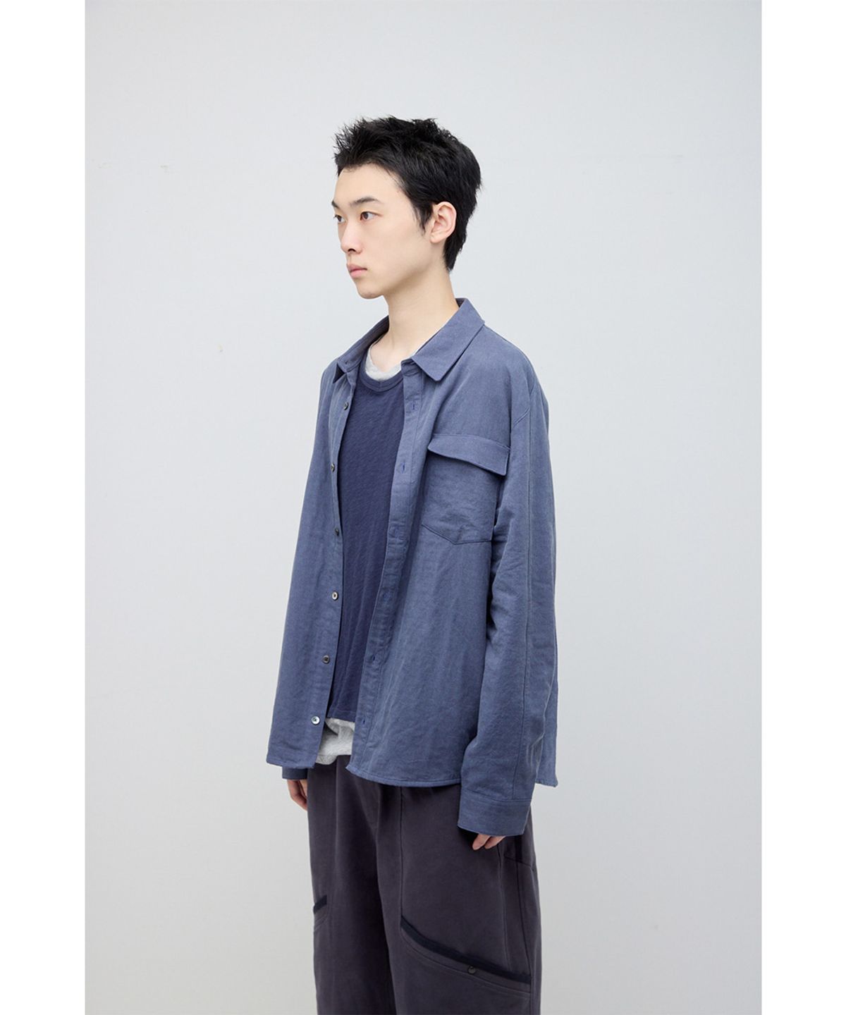 해칭룸(HATCHINGROOM) Curved Shirt Dyed Blue