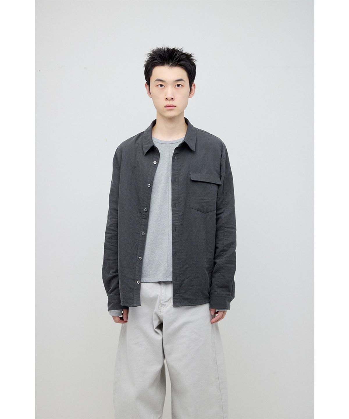 해칭룸(HATCHINGROOM) Curved Shirt Dyed Charcoal