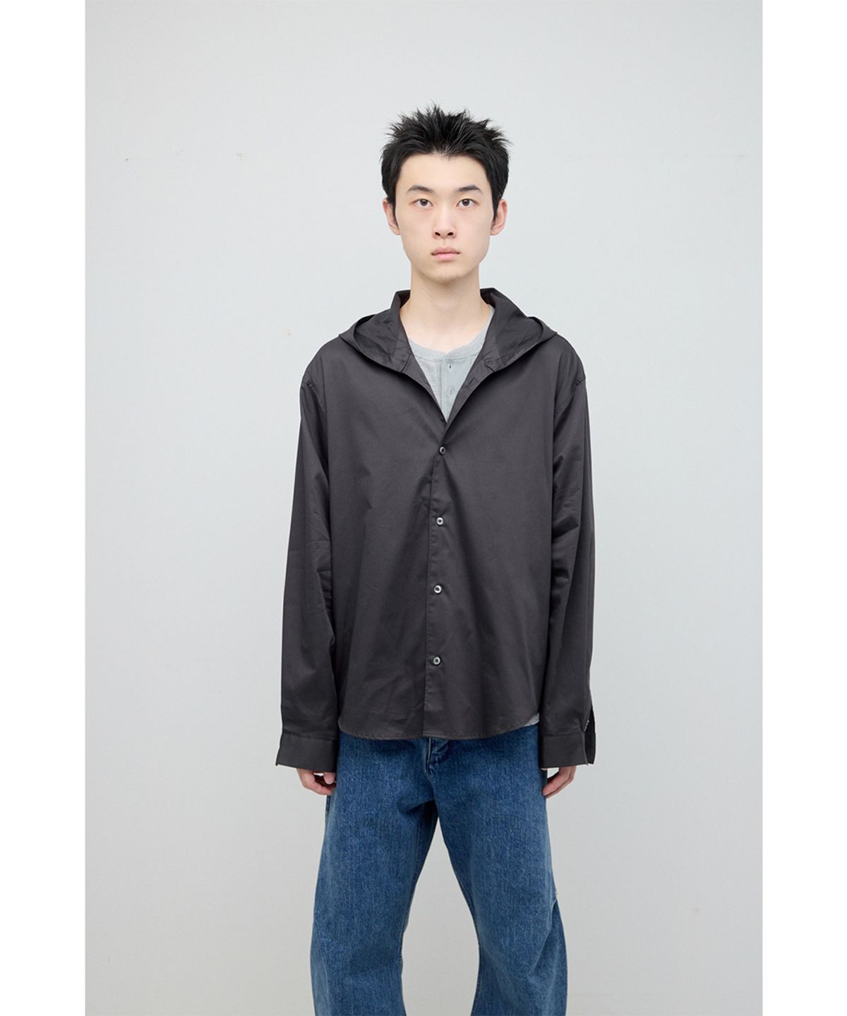 해칭룸(HATCHINGROOM) Hooded Shirt Charcoal