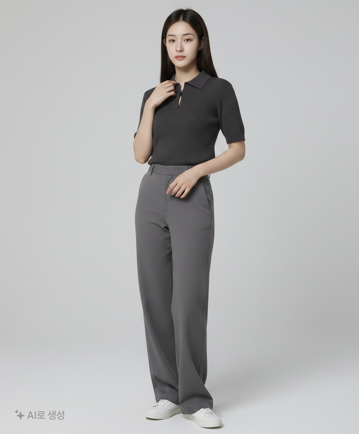 애프터아워즈(AFTERHOURS) BACK SLIT COLLAR KNIT TOP (CHARCOAL) XS