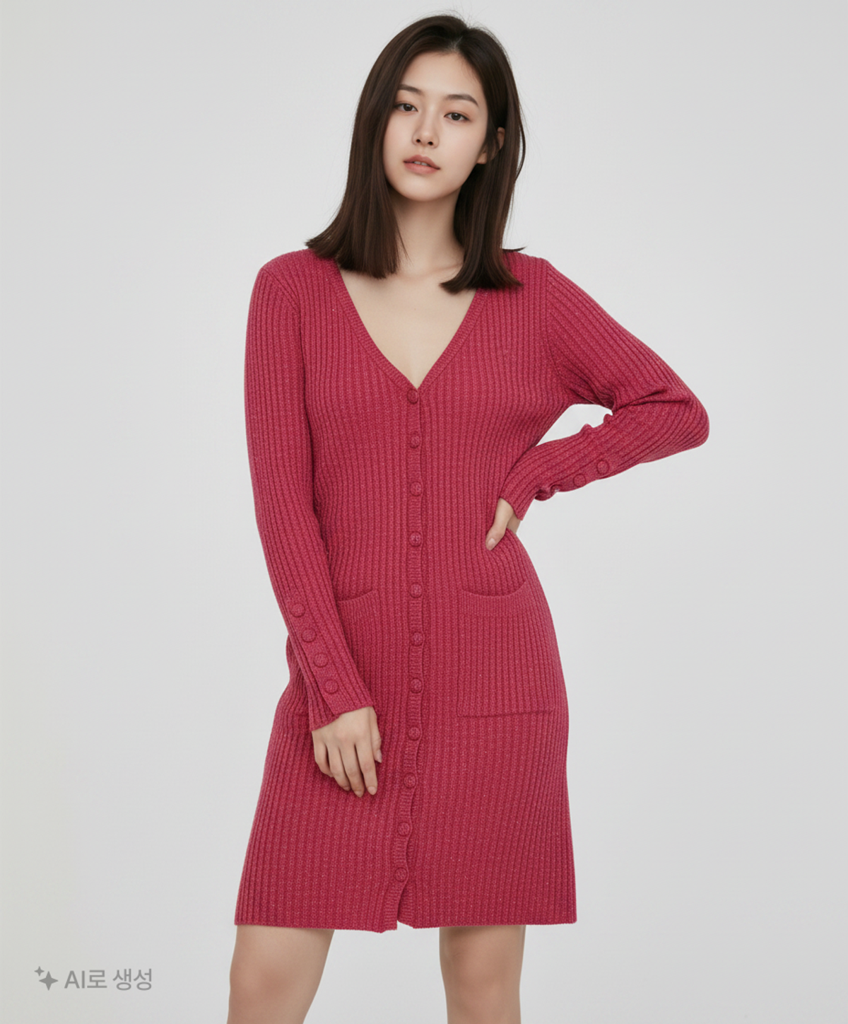 큐리티(CURETTY) C BUTTON POINT METALLIC KNIT DRESS_PINK M