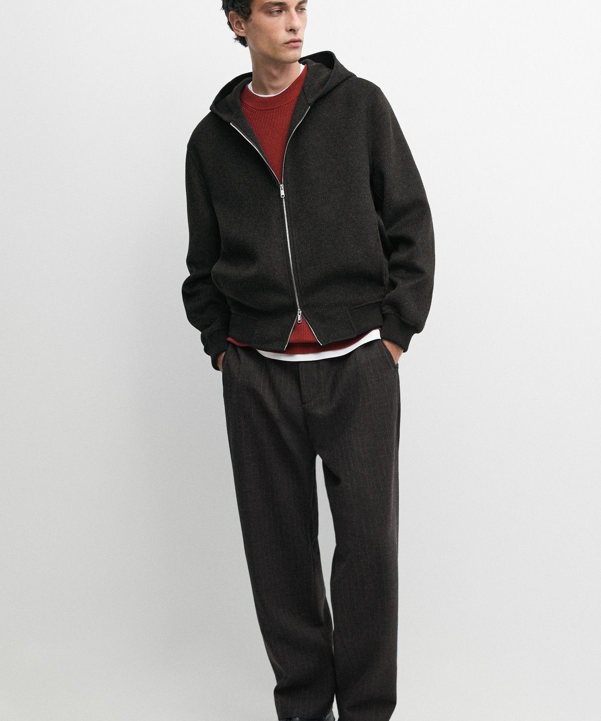 마시모두띠(MASSIMO DUTTI) 100% 울 스트라이프 릴랙스 핏 팬츠
