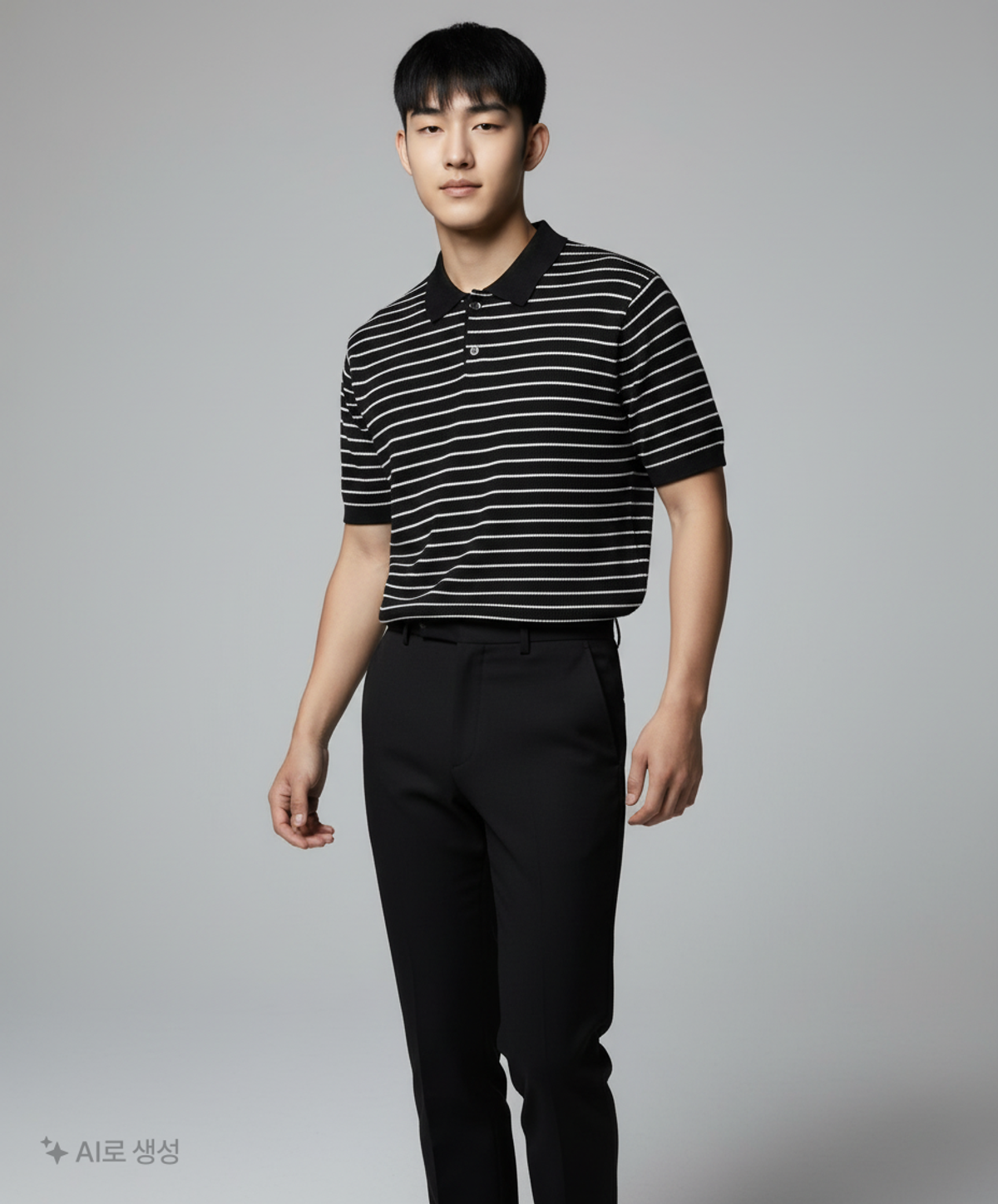 키뮤어(KIIMUIR) 스트라이프 티에리 하프 니트_블랙 M