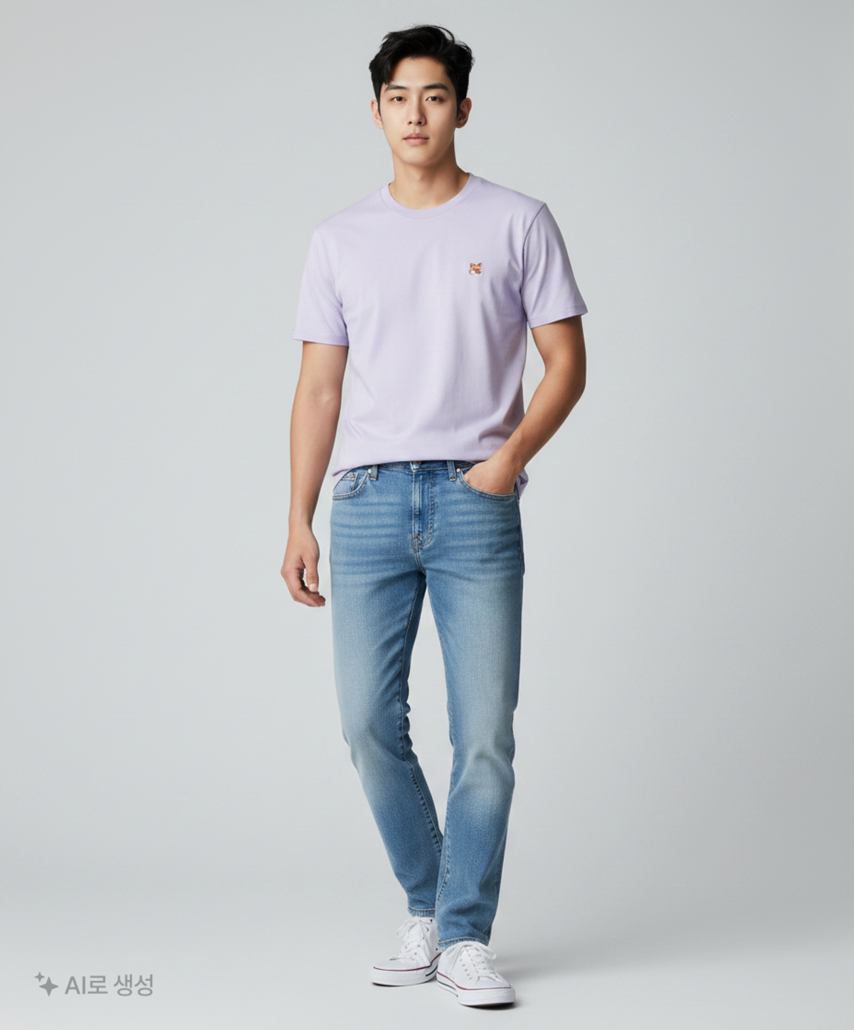 메종 키츠네(MAISON KITSUNE) 폭스 헤드 패치 클래식 티셔츠 라이트블루 /반팔/반팔티/ GM00115KJ0010-LB M