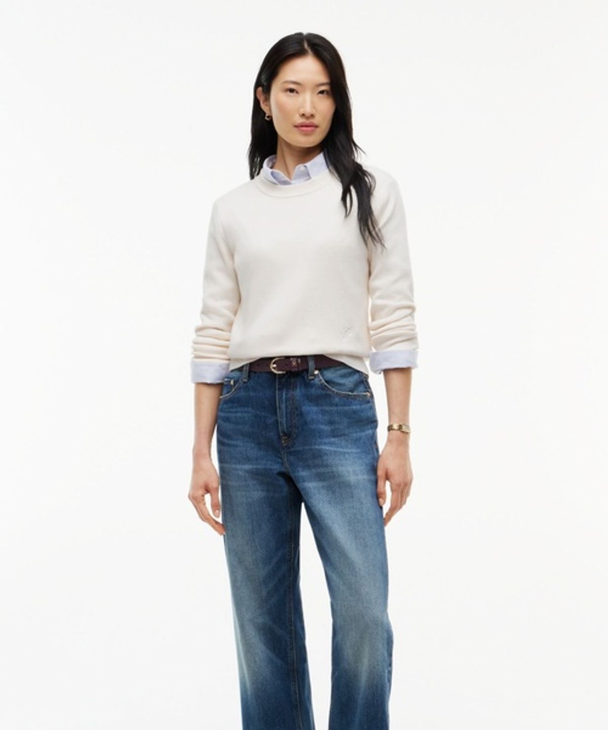 타미힐피거(TOMMY HILFIGER) 코튼 풀니들 크루넥 스웨터 (T22G7KTO050WT1Z00)
