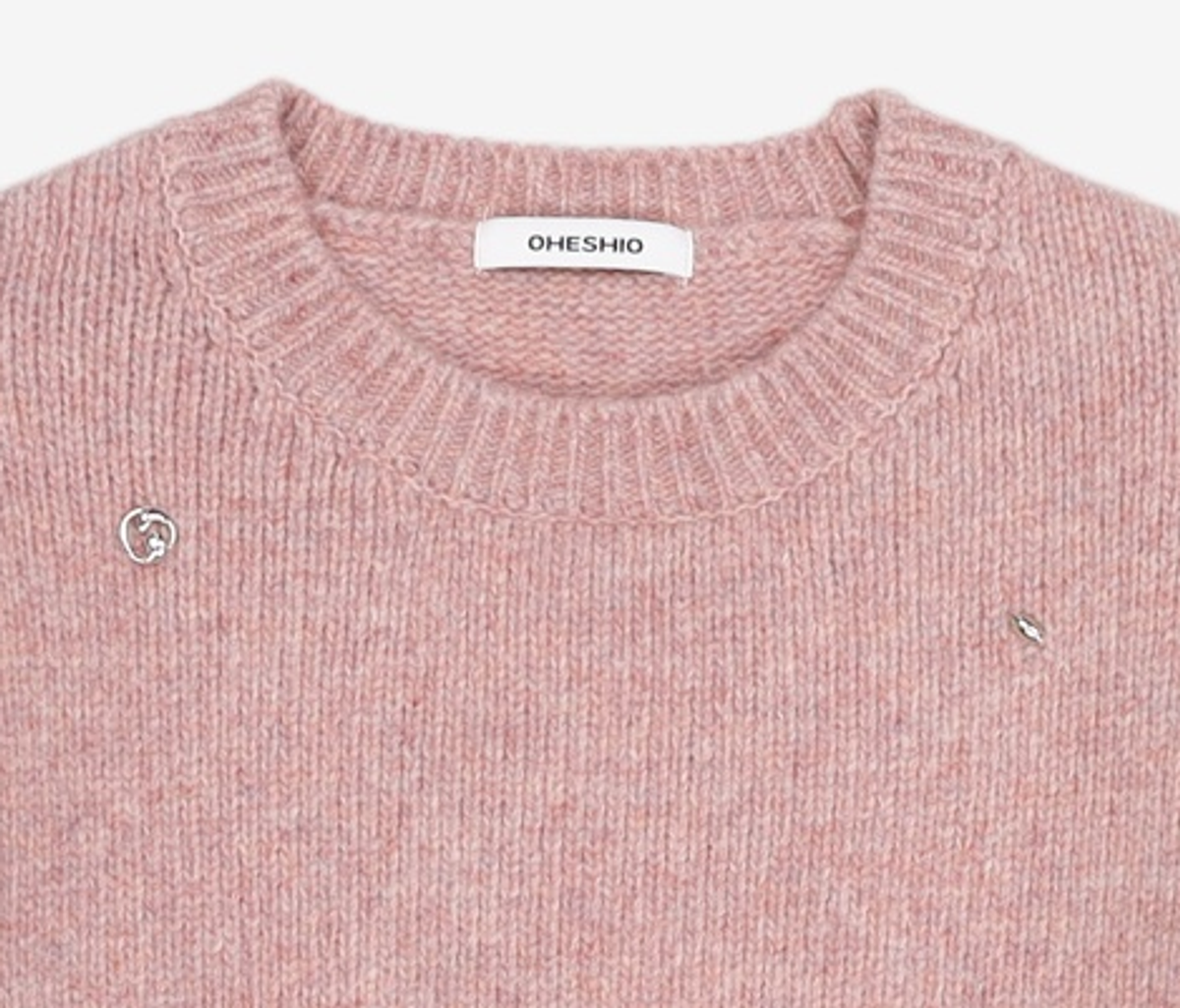 오헤시오(OHESHIO) shetland wool beads round pull-over knitted (Pink) XL