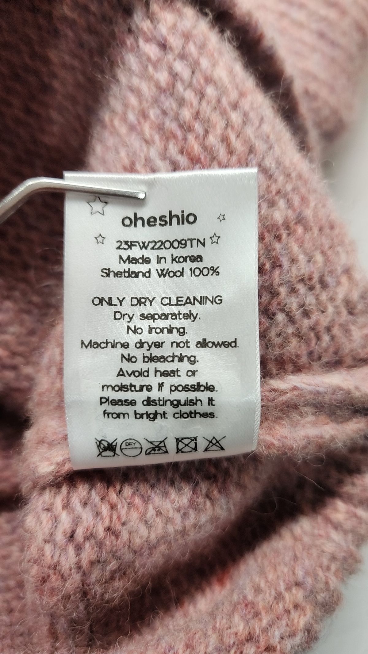오헤시오(OHESHIO) shetland wool beads round pull-over knitted (Pink) XL