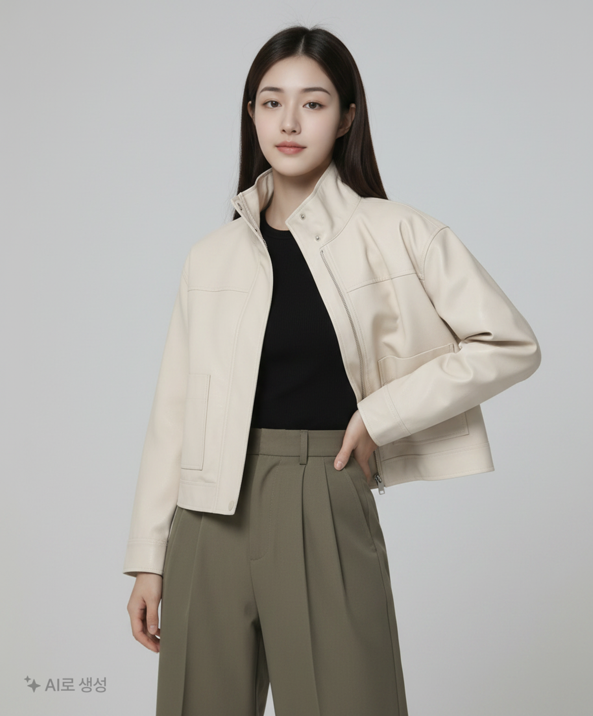 미쏘(MIXXO) 하이넥 비건레더자켓 MIWJLCT12C M