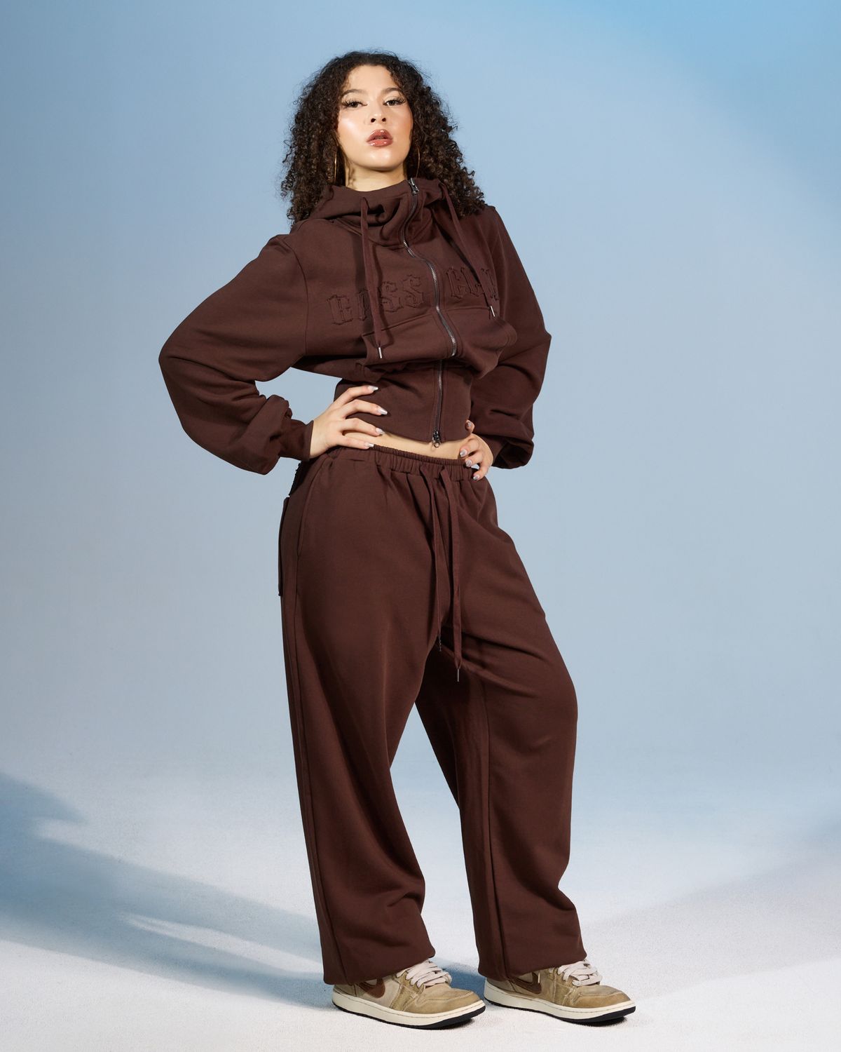 쿨시스(COOLSIS) CS BASSC HIGH-NECK HOODIE ZIP-031 (BROWN)