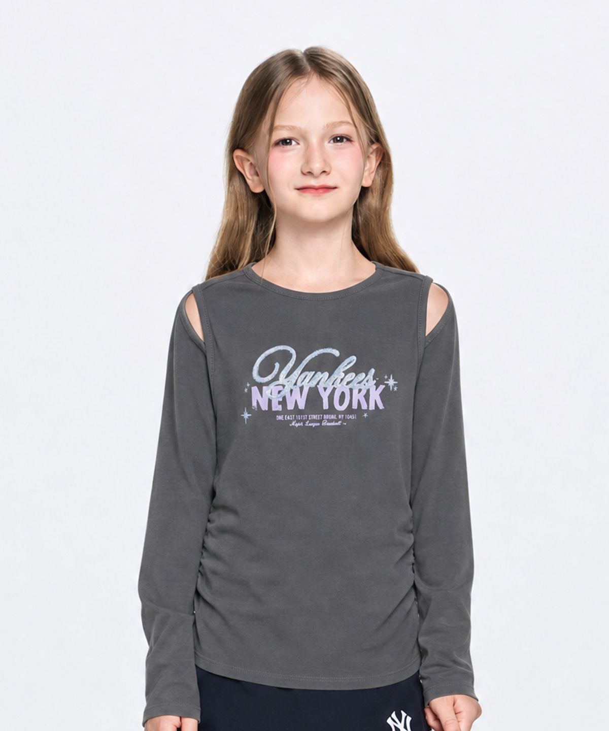 엠엘비 키즈(MLB KIDS) 스포티브 걸즈 트임 티셔츠 NY (Charcoal Grey)