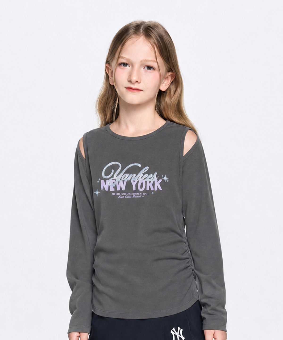 엠엘비 키즈(MLB KIDS) 스포티브 걸즈 트임 티셔츠 NY (Charcoal Grey)