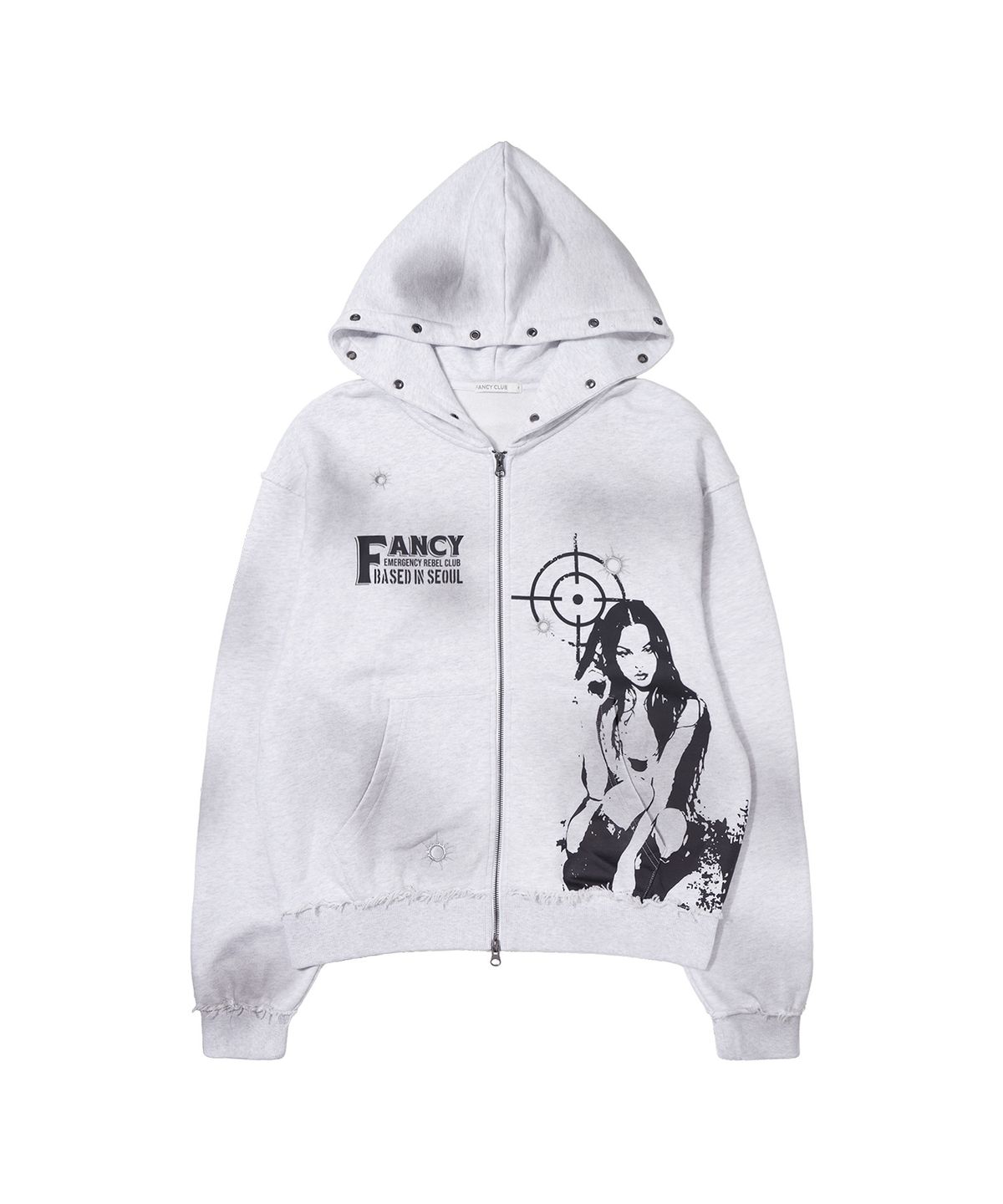 팬시클럽(FANCY CLUB) 로스트 타깃 후드 집업 (WHITE MELANGE) F26ZA512