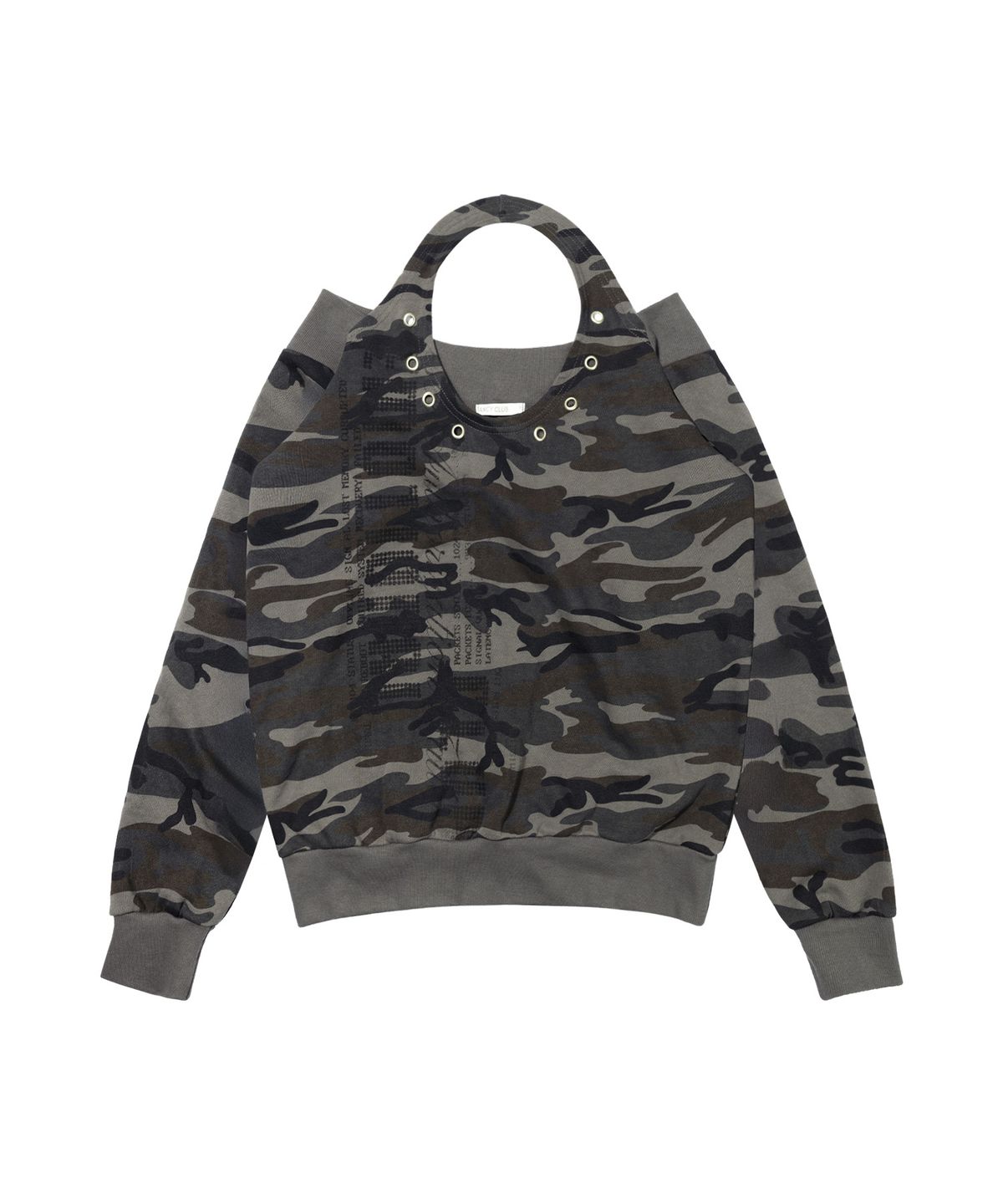 팬시클럽(FANCY CLUB) 아일렛 홀터 스웻 오프숄더 (CAMO) F26ZB534